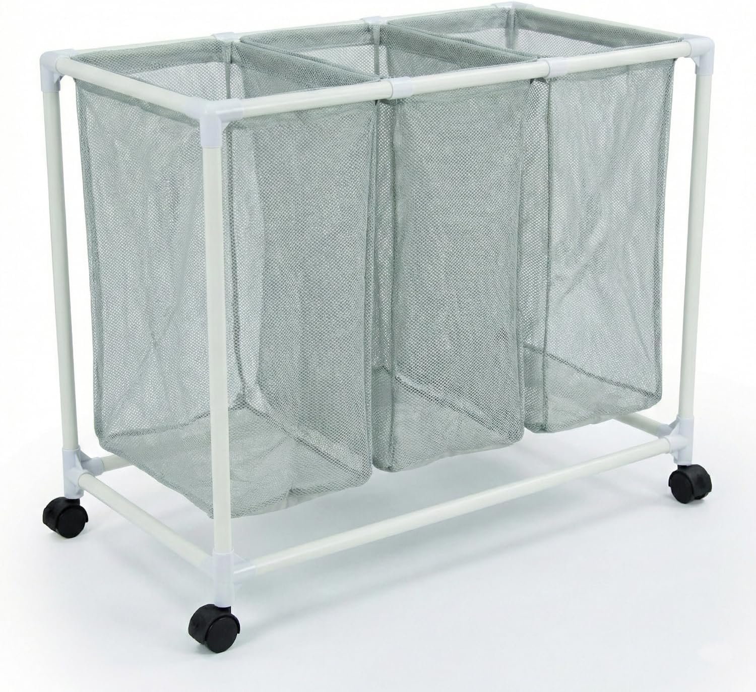 3 Section Laundry Hamper with Wheels & Lid, Large Rolling Laundry Basket Organizer, Durable Mesh Bags for Laundry Room Organizer, Easy Assembly, 29.5L x 19W x 30.5H Inches