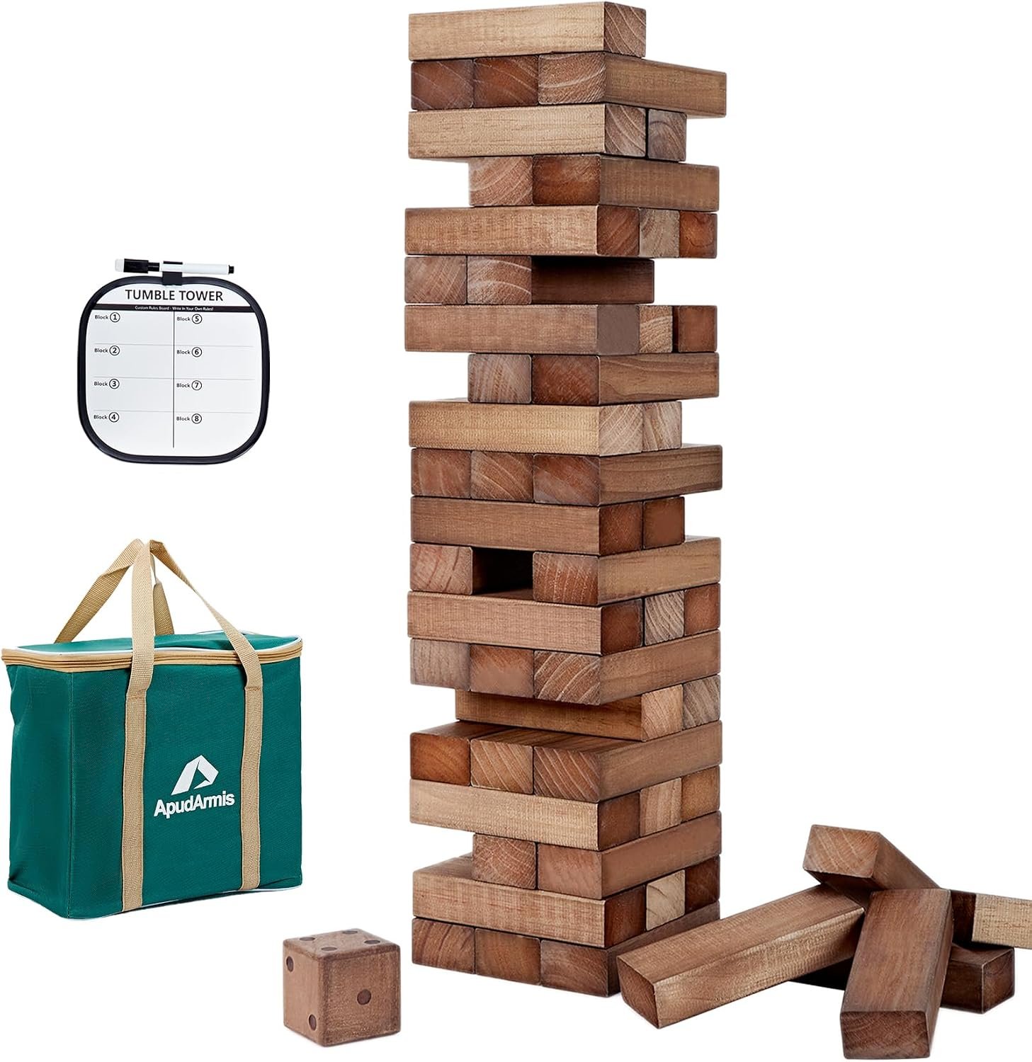 ApudArmis 60 PCS Giant Tumble, Pinewood Stacking Outdoor Game 3.2FT