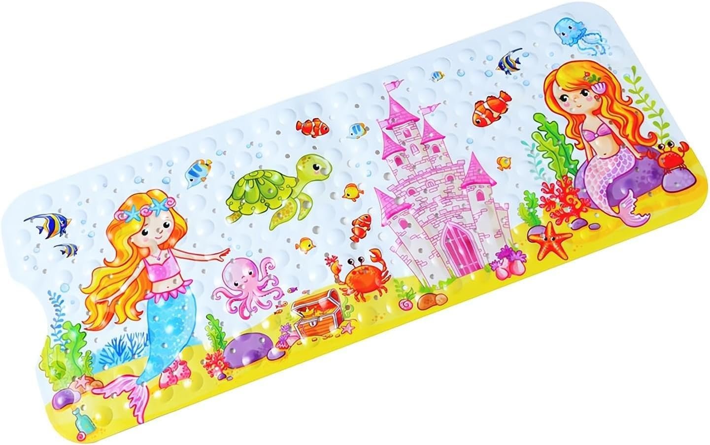 Non Slip Bath Mat for Inside Bath for Kids Girls and Boys, Cartoon Sea Animal Bathtub Mat Shower Mat, Bathroom Mat Anti Slip with Suction Cup Machine Washable Long 40 X 16 Inch, 100 x 40cm – Mermaid