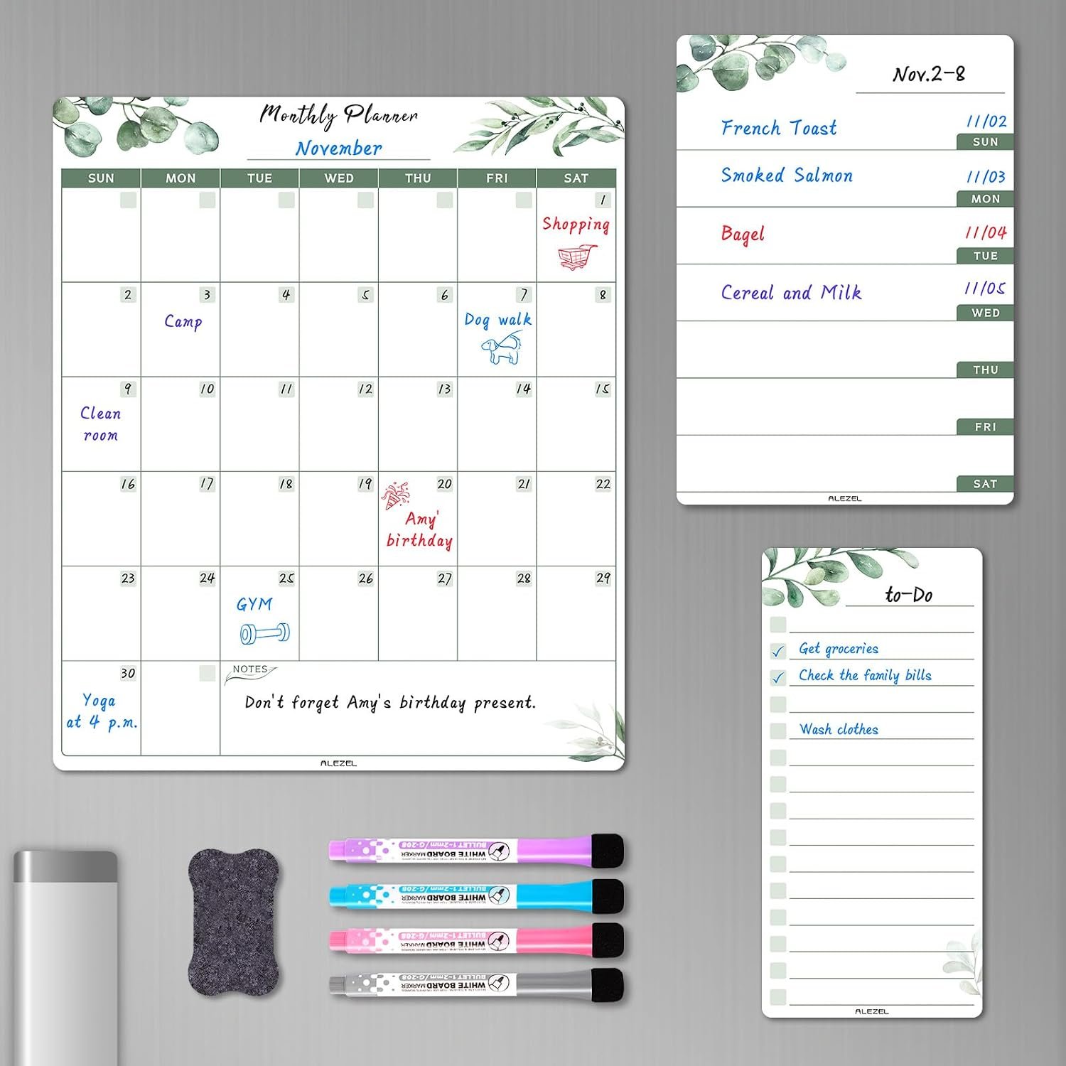 ALEZEL Dry Erase Fridge Calendar Magnetic, Greenery White Board Calendar