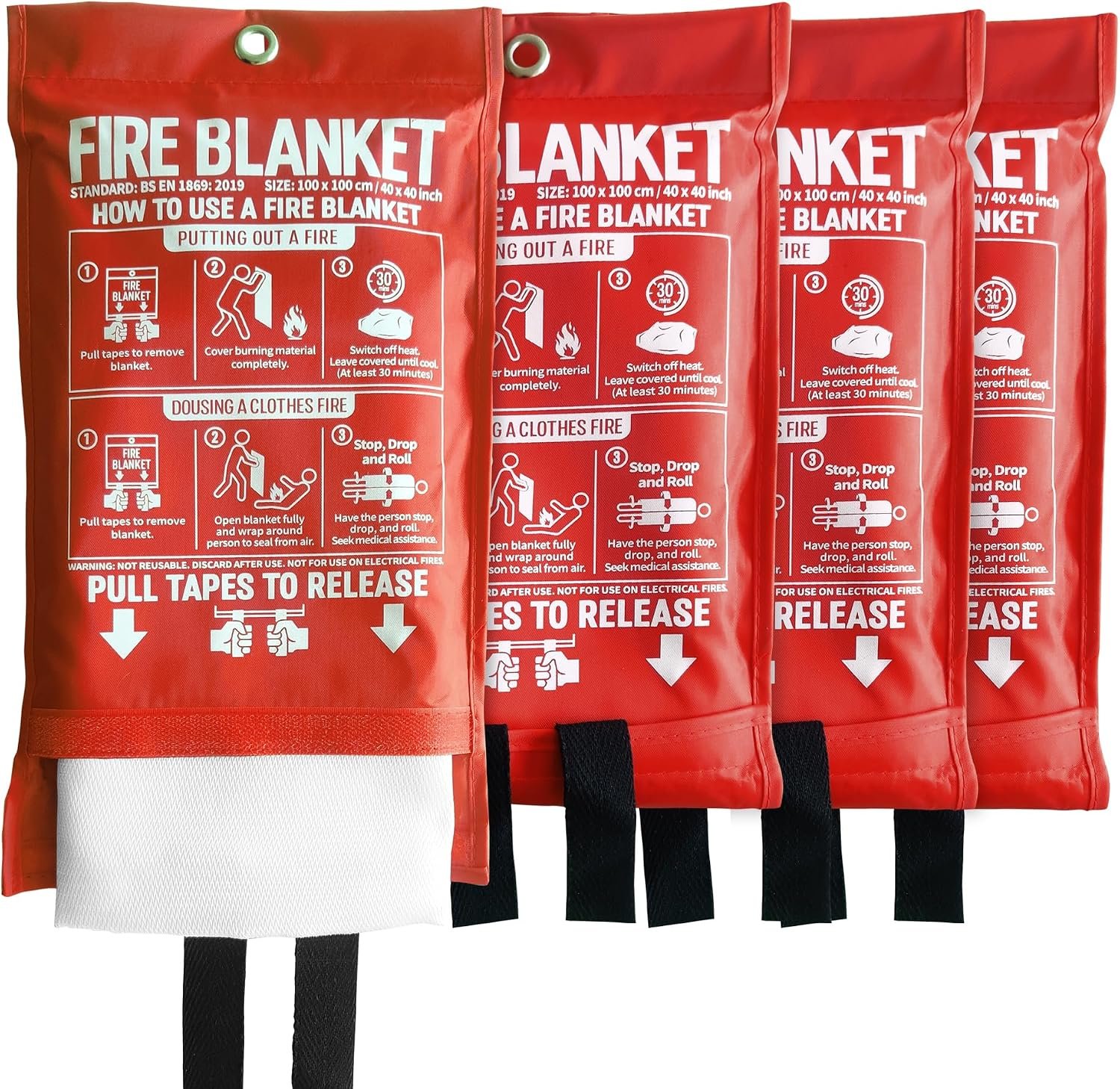 Fire Blanket for Kitchen and Home, 40″ x 40″, Fiberglass Emergency Fire Blanket, 4 Pack