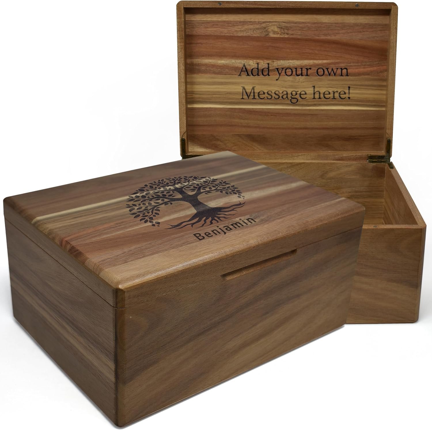 Life Tree Box Personalized – Large Keepsake Box, 5 Year Wedding Gift Anniversary for Men/Women, Acacia Wood Decorative Chest, Handmade Memory Boxes with Custom Hidden Message, 11.5 x 8.5 x 5.5 in