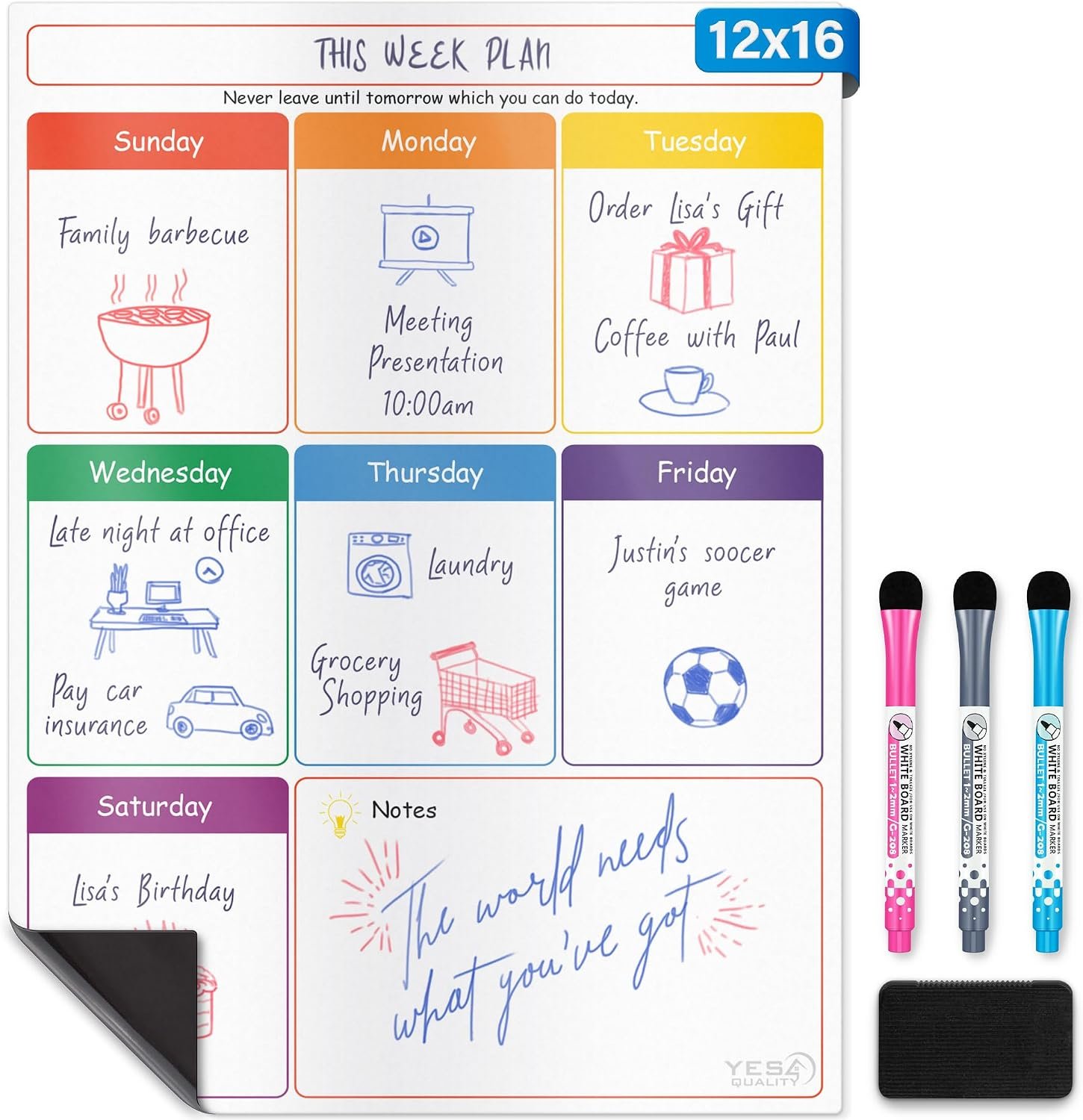 Magnetic Dry Erase Calendar 16×12 for Fridge with 3 Markers & Eraser