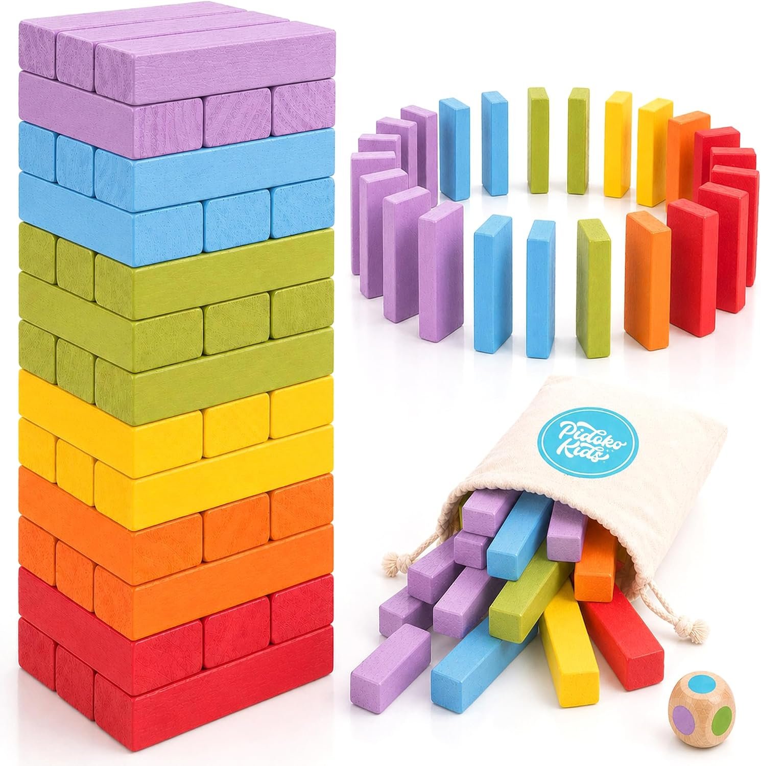 Pidoko Kids Wooden Tumbling Tower Blocks Stacking Game for Kids – 49 Pcs