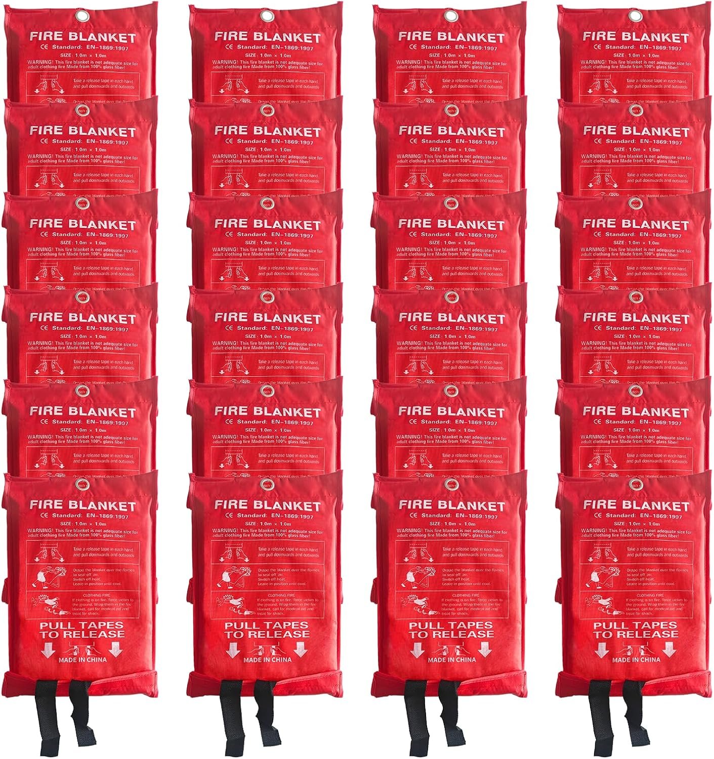 24 Packs Fire Blanket – 39.37×39.37 Inches, 1100℉ Heat Resistant, Emergency Fire Suppression Blanket for Kitchen, Home, Car, Camping – Easy to Use, Non-Toxic, Reusable, Compact & Lightweight