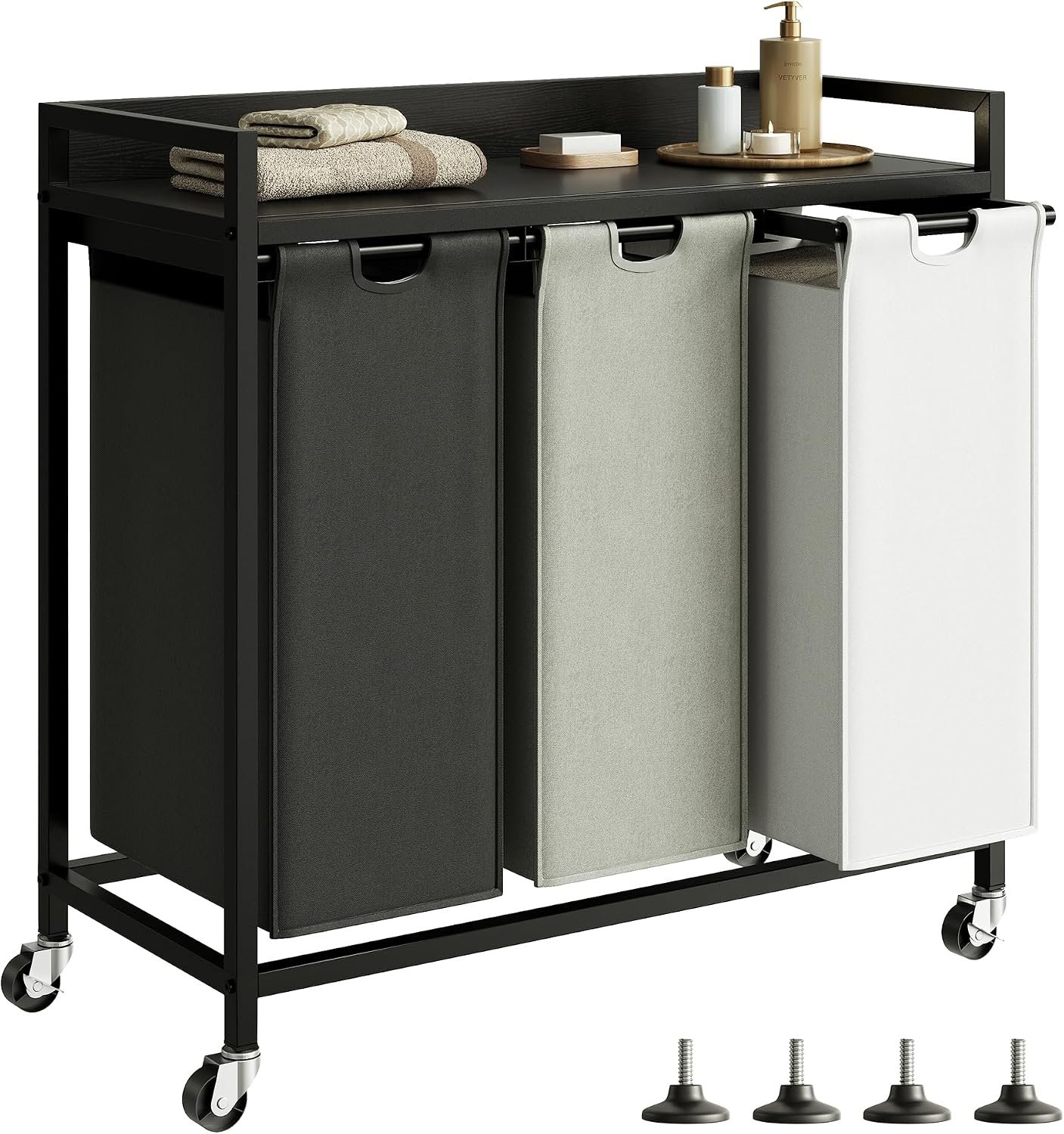 Herture Laundry Hampers with Shelf, Laundry Basket 3 Section, 3 x 15.87 Gal