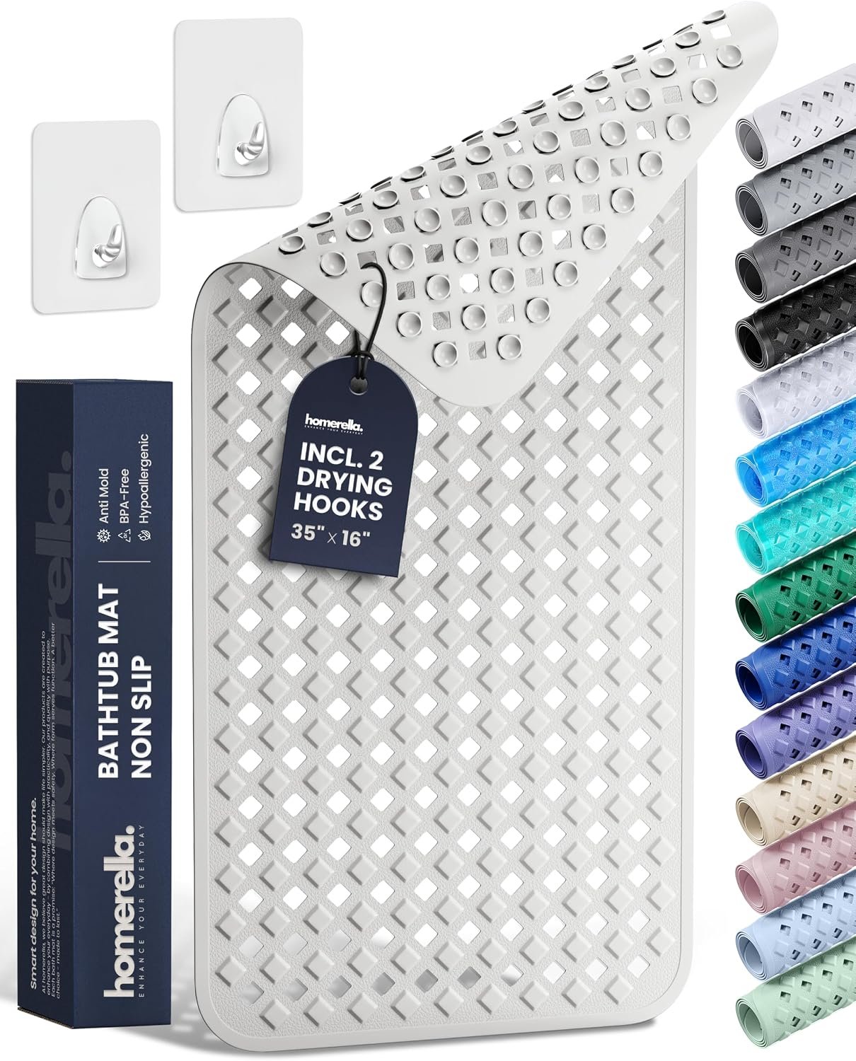 homerella Bathtub Mat Non Slip 35×16 Shower Mat Non Slip Anti Mold BPA Free