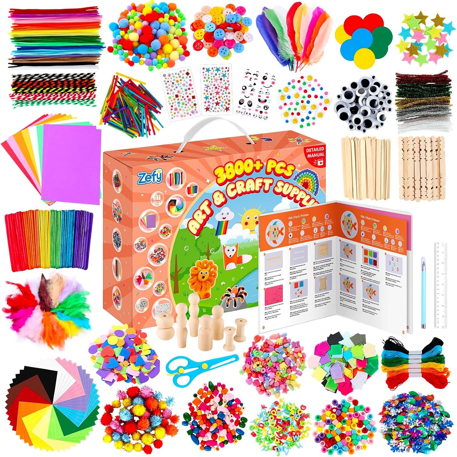 Zefy 3800+ Pcs Arts and Crafts Kit Supplies for Kids, All in One Craft Box