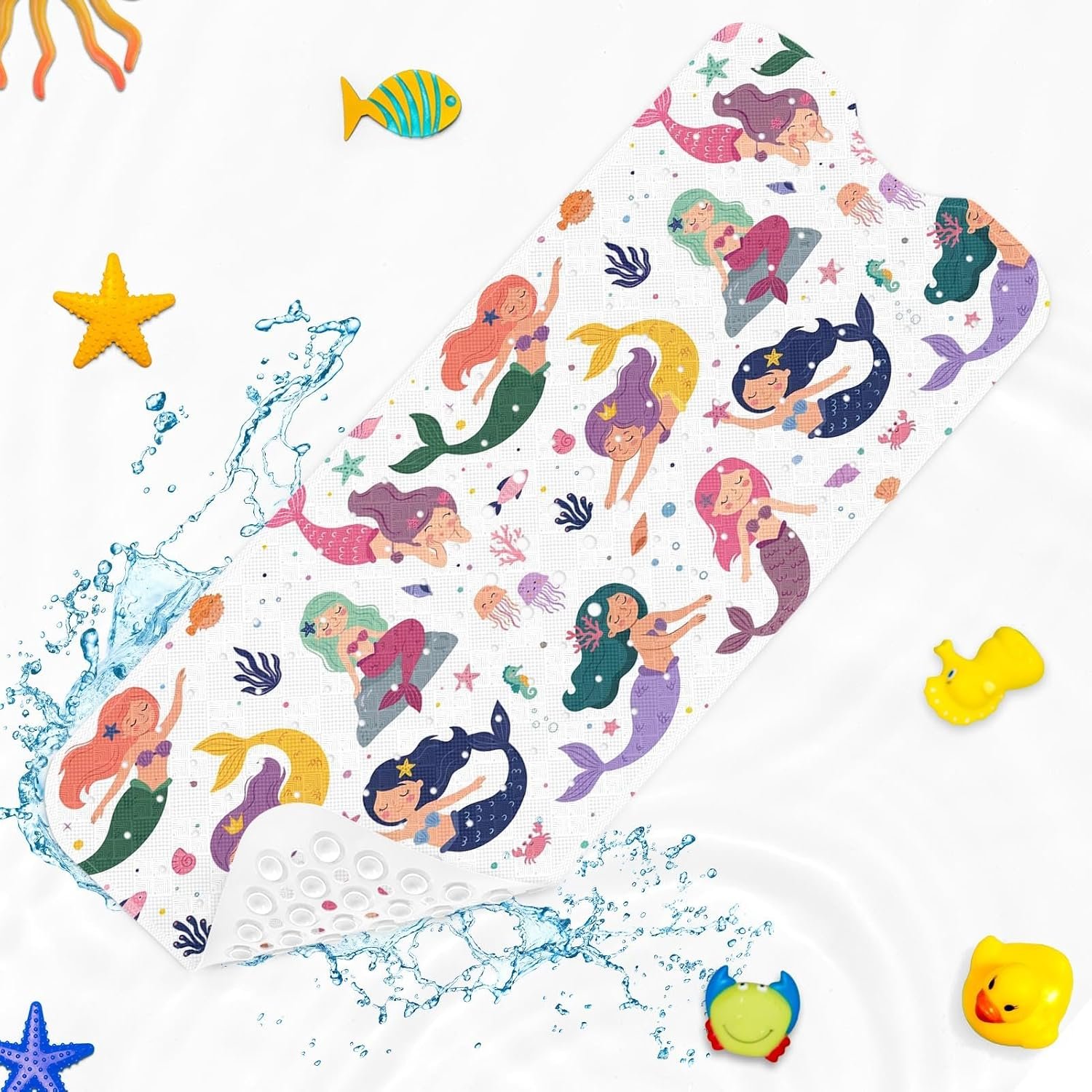 Bathtub Shower Mat 40X16 Inch, Non-Slip, for Toddler, Mermaid Sea