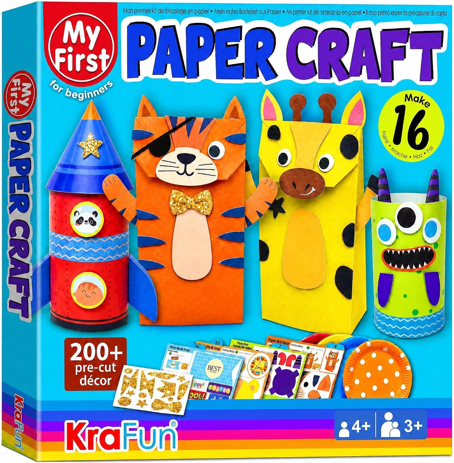 KRAFUN Safari Animal Beginner Paper Craft Kit for Kids Age 3+ | 16 Projects