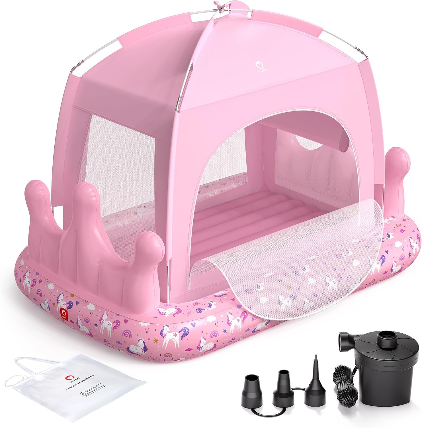 QPAU Kids Air Mattress with Tent and Fast Pump, for Ages 3+ Girls Princess