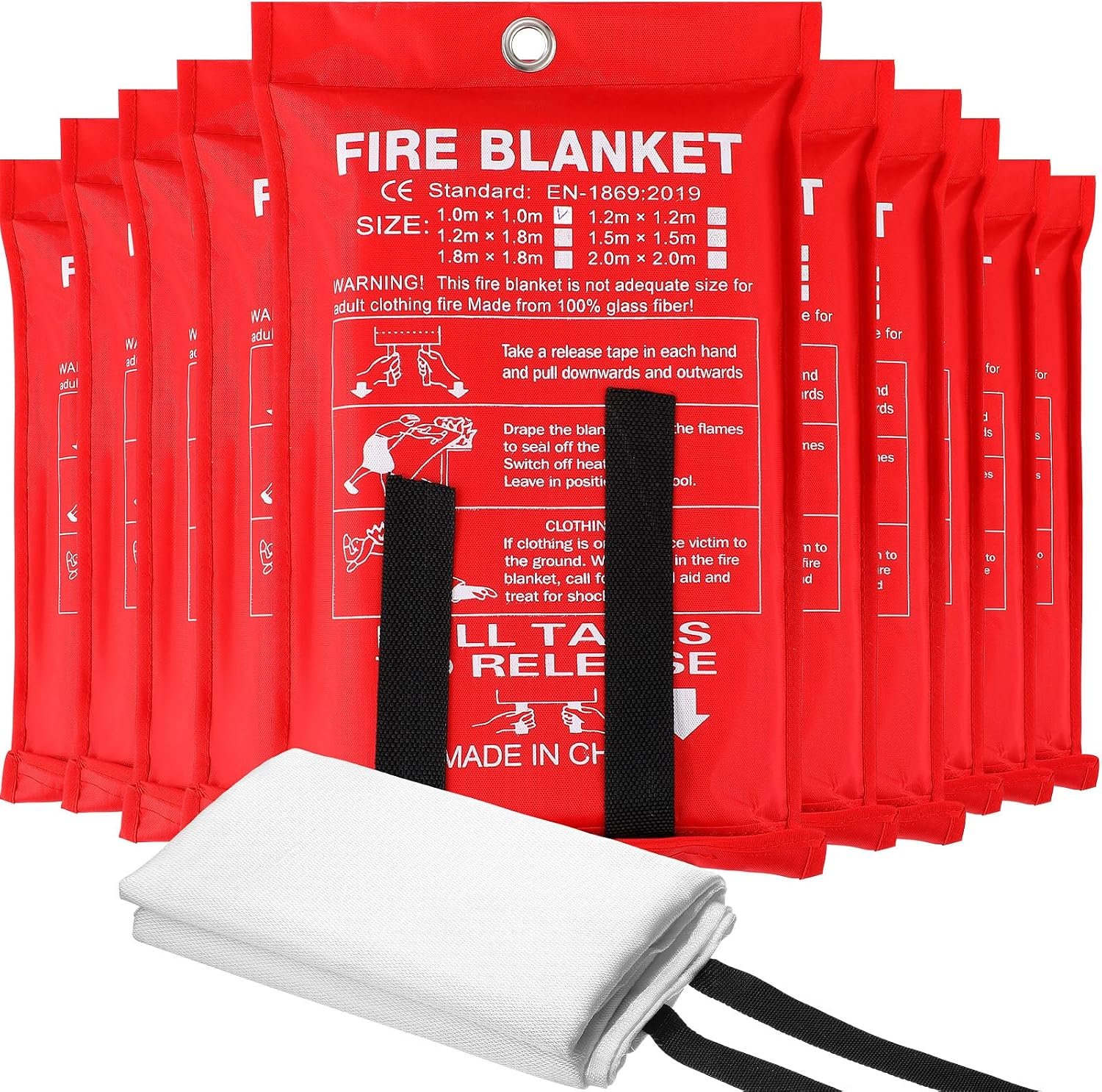 Wiwiqing 10 Pack Fire Blankets – Bulk Emergency Flame Retardant Fiberglass Fire Suppression Blankets – Fireproof Survival Safety Cover for Home, Kitchen, Camping, Car, Office, Warehouse – 39 x 39 Inch