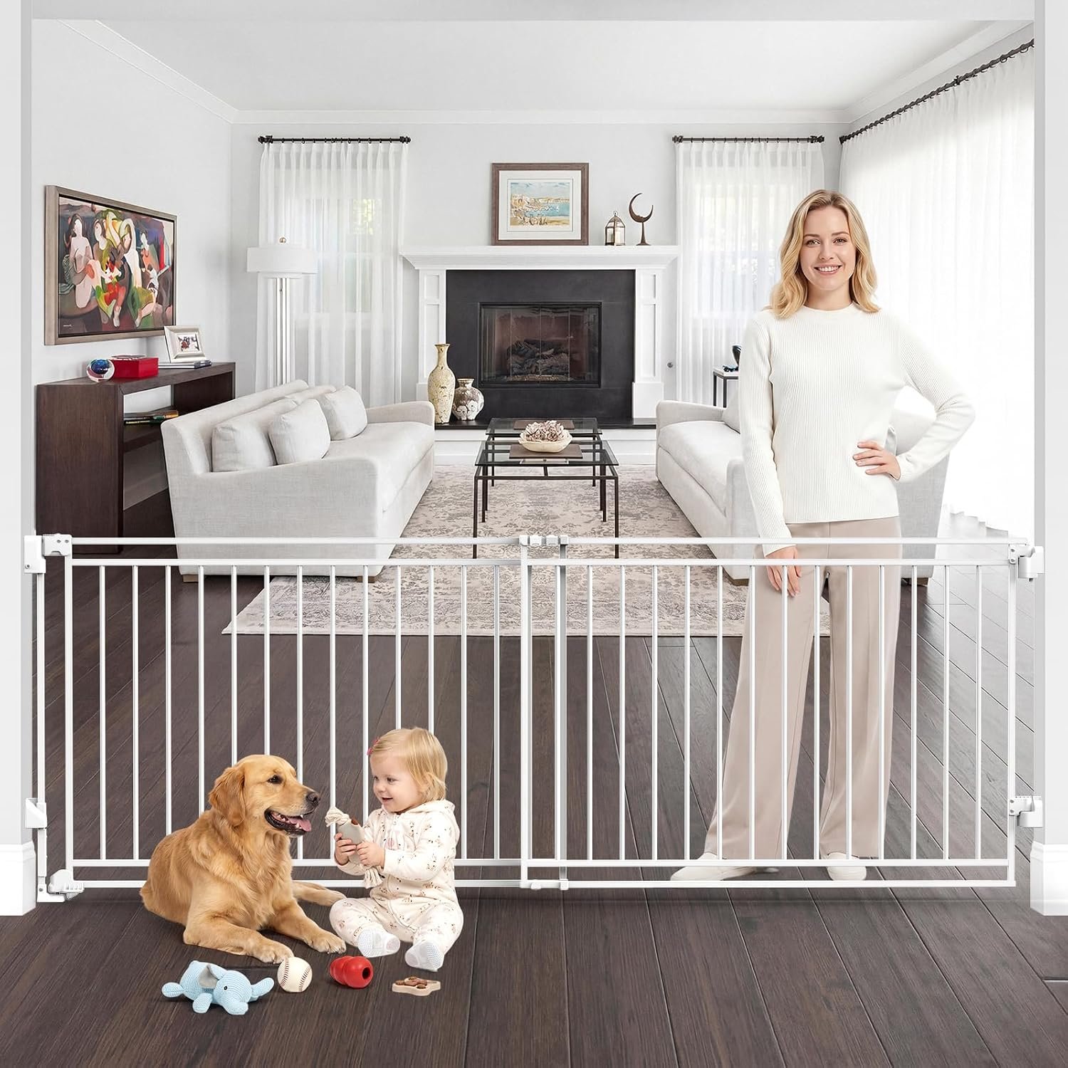 45-80″ Extra Wide Baby Gate for Large Openings, Metal Heavy Duty Dog Gate
