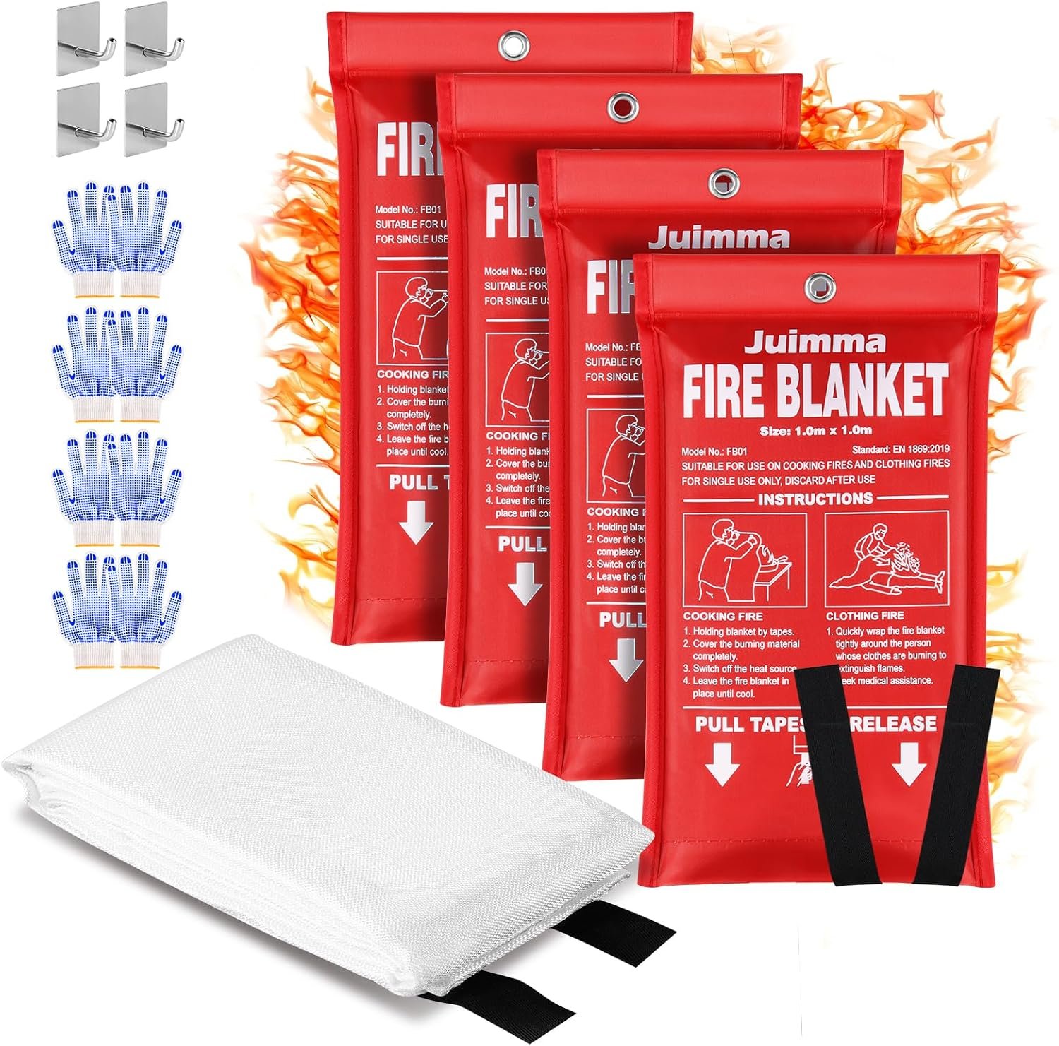 Juimma Fire Blanket Emergency for Home and Kitchen, 40″ x 40″, 4 Packs