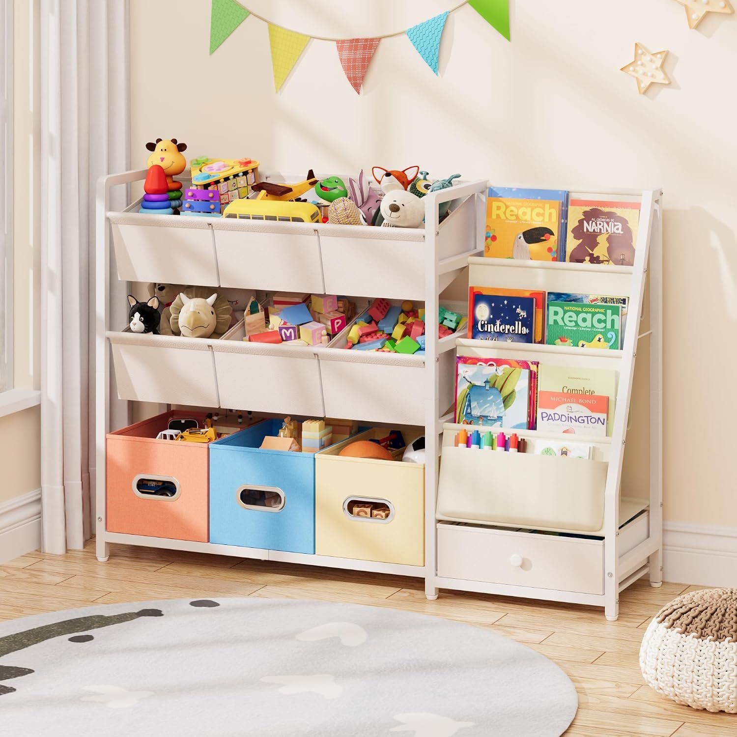 Toy Storage Organizer – Kids Bookshelf with 3 Shelf and 10 Storage Bins