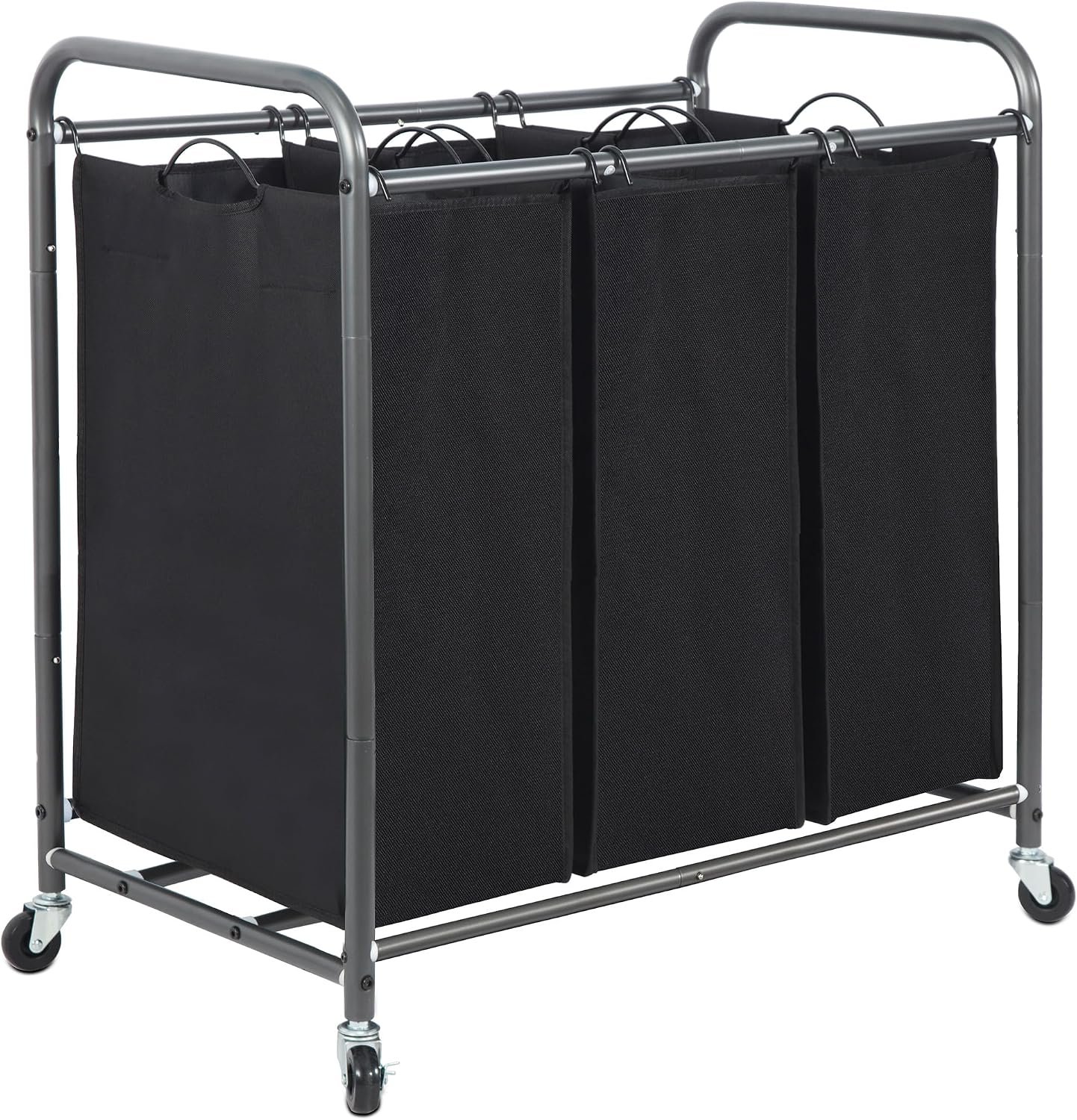 STORAGE MANIAC 3 Section Laundry Sorter, 35.6 Gal (135 L) Laundry Hamper Cart with Heavy Duty Rolling Lockable Wheels and Removable Bags, Clothes Organizer Basket Separator Hamper, Black