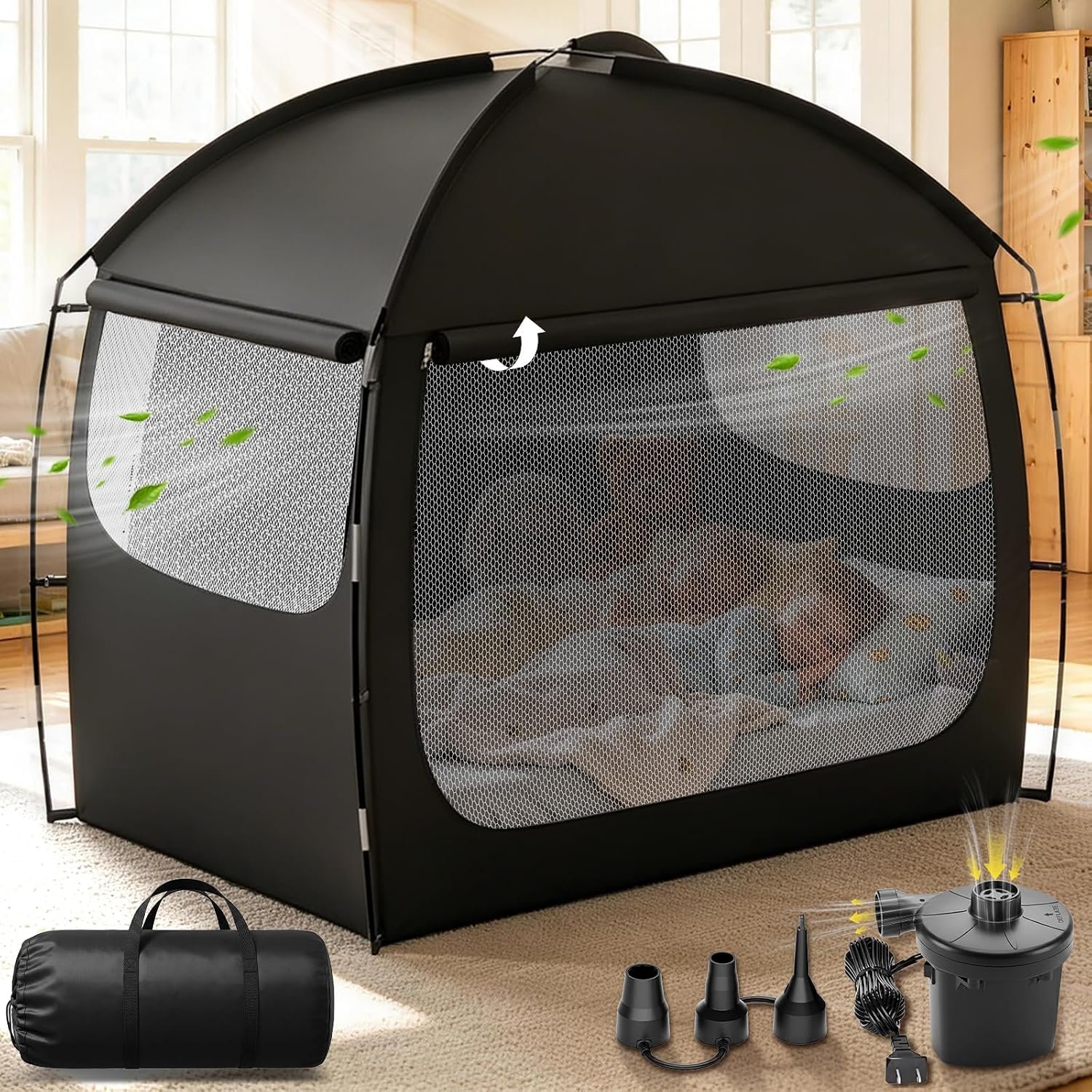 2026 large Inflatable Toddler Travel Bed with Tent,Blow Up Kid Air Mattress
