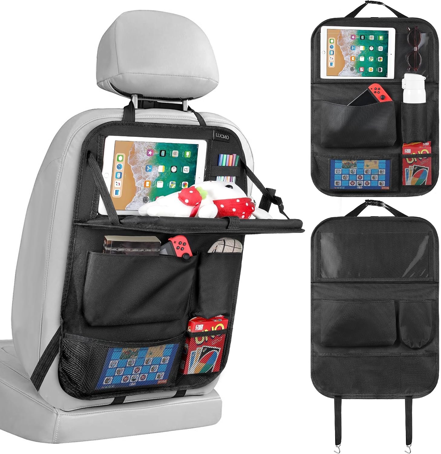 LUCMO Car Backseat Organizer with Foldable Tablet Holder, Black