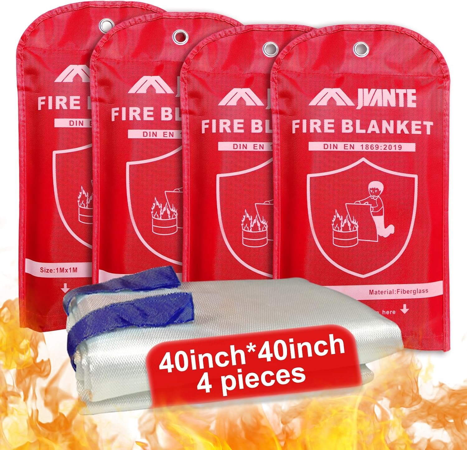 Emergency Fire Blanket-4 Pack for Home and Kitchen – 40″x40″ Fiberglass Fire Blankets for Emergency Survival Safety (1m-4pack)