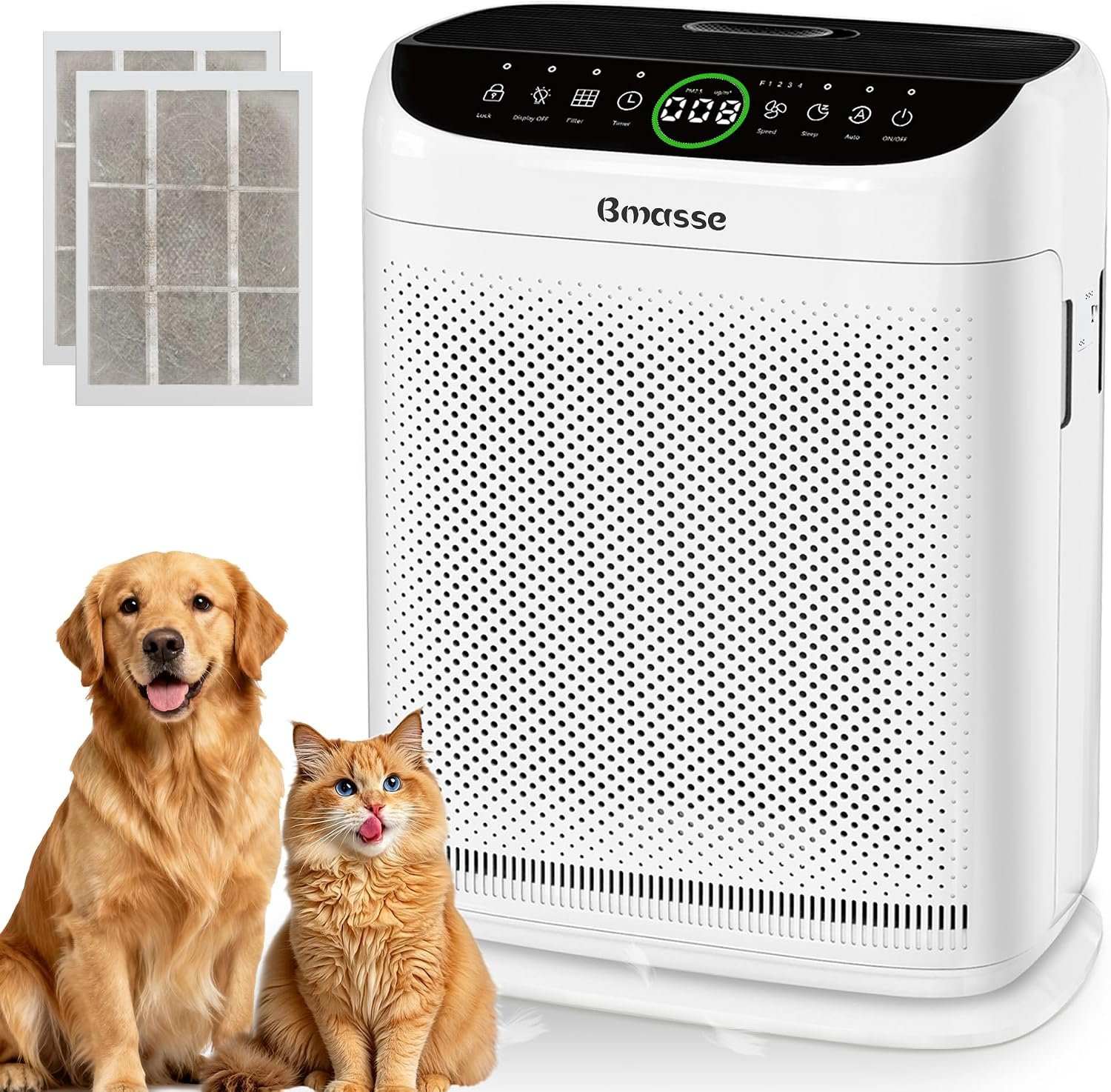 Air Purifiers for Home Pets Large Room Up to 3000 Ft²,HEPA Air Cleaner with Washable Double-Side Filter, PM2.5 Air Quality Monitor,15dBSleep Mode for Bedroom Odor Dust Pollen,White