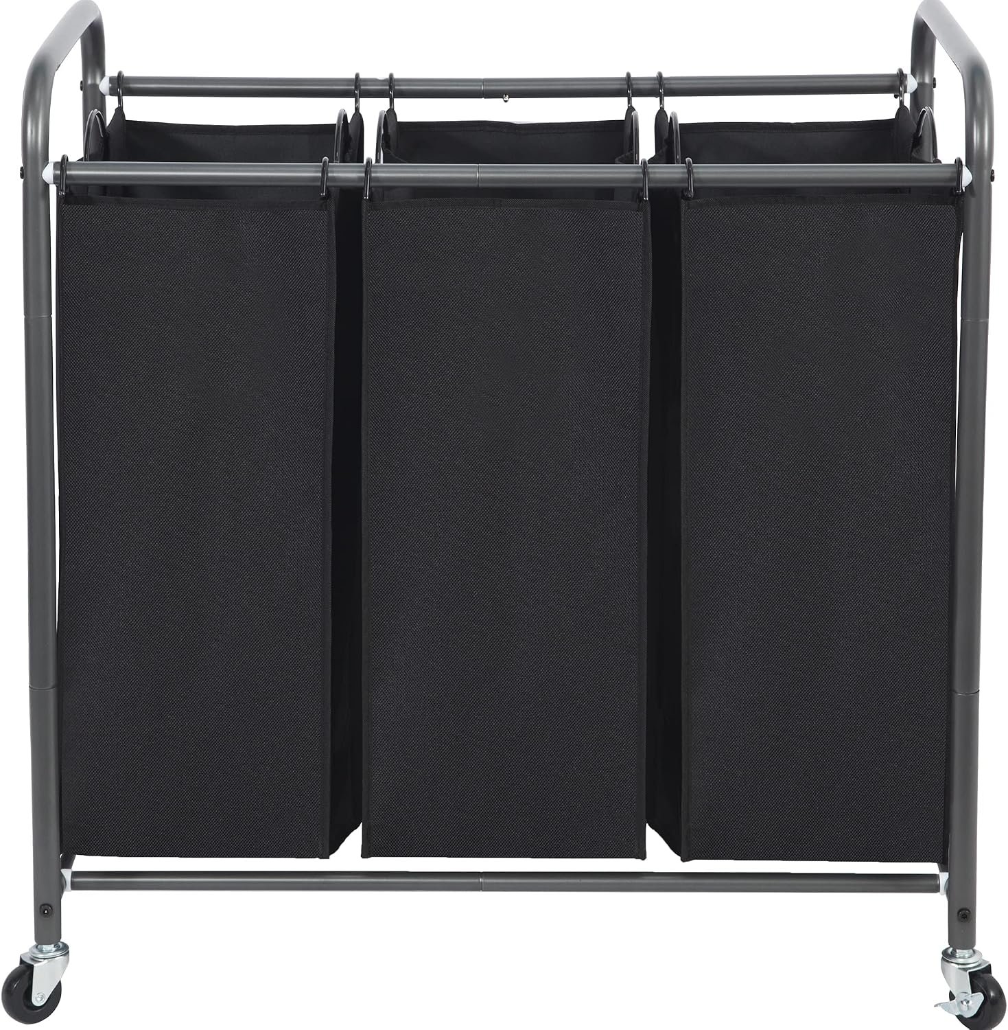 STO STO Laundry Sorter 3 Section, 3 Bag Clothes Hamper, Rolling Laundry Cart Basket with Heavy Duty Lockable Wheels and Removable Bag for Laundry Room, Bedroom, Closet, Black