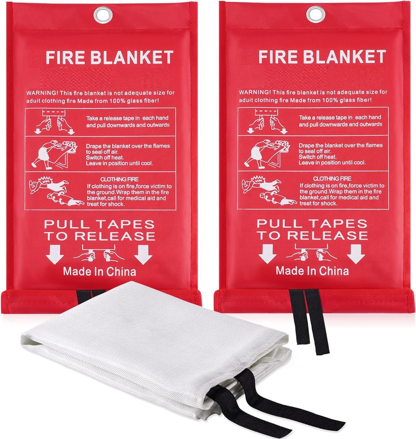 Mata Leon Fire Blankets Fiberglass Retardant Blanket – 3.3×3.3ft Square Fire Suppression Tool Emergency Survival Kit Durable for Accidental Safety for Home Office Fireplace Car Kitchen(2 Packs)