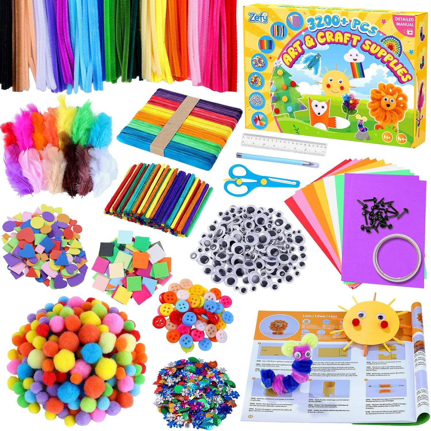Zefy 3200+ Pcs Arts and Crafts Supplies for Kids, All in One Craft Kits