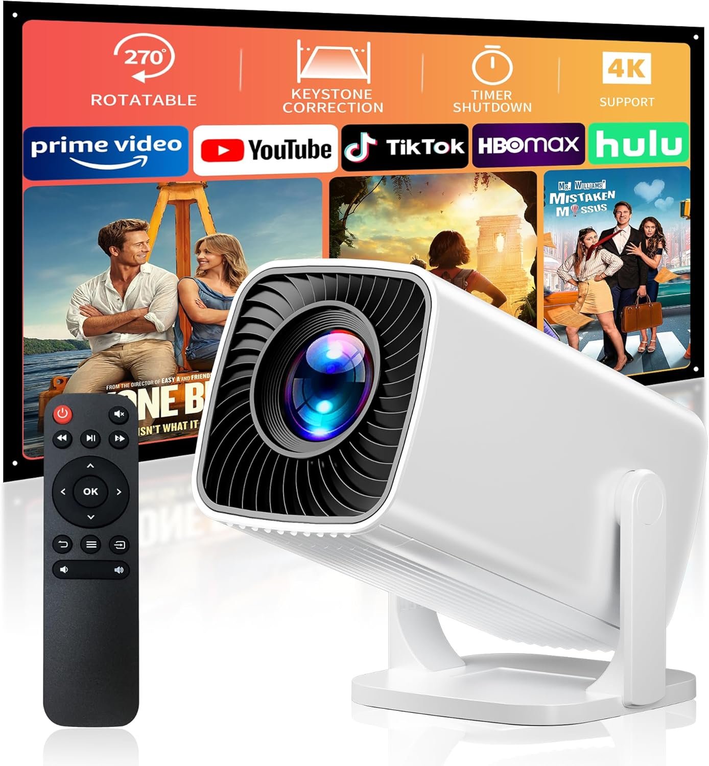 Mini Projector with 4K Support, Portable Short Throw Proyector