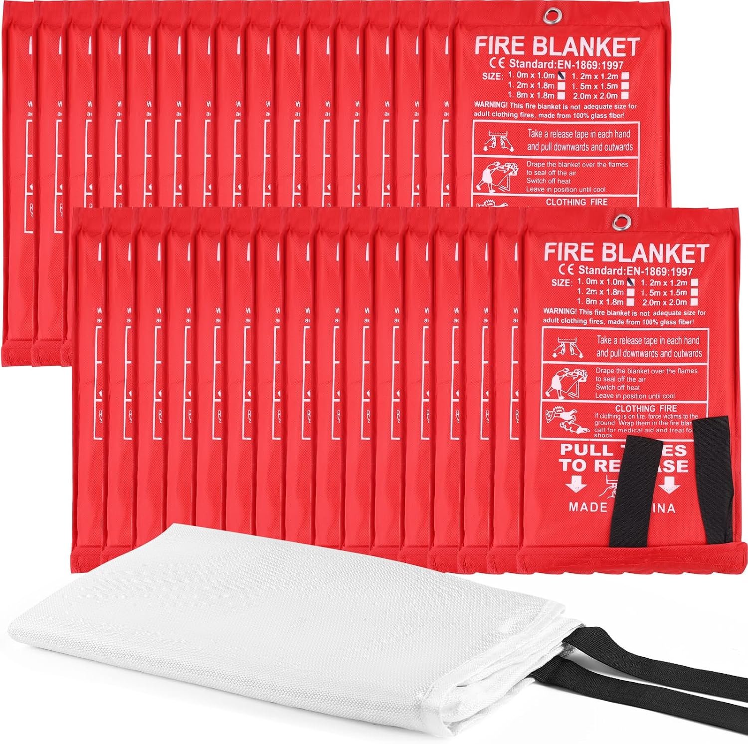 30 Pack Emergency Fire Blanket for Home and Kitchen Fire Suppression Blanket Fiberglass Fire Blanket for House Camping Car Office Warehouse Emergency Survival Safety (39.3 x 39.3 Inch)