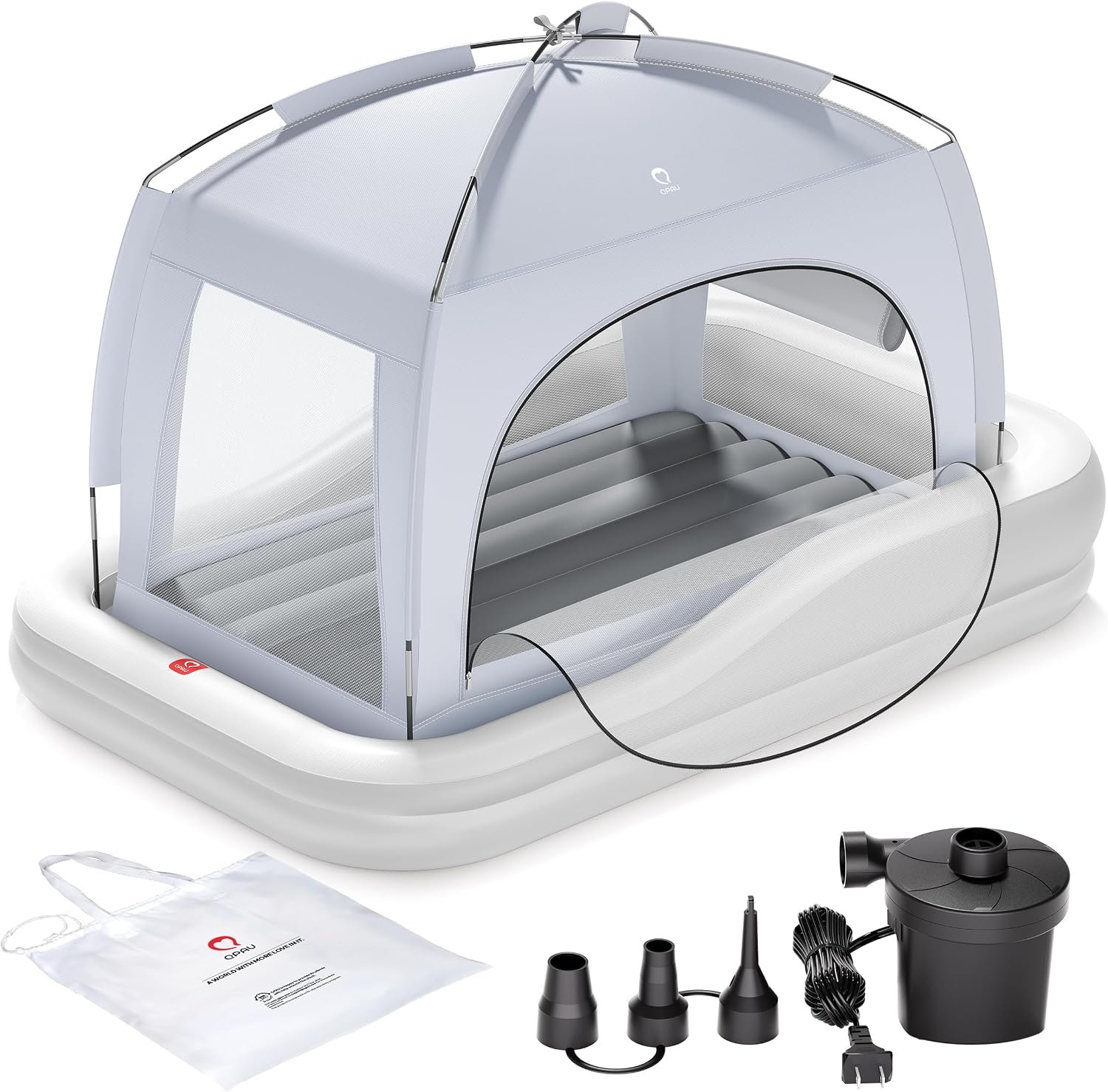 QPAU Inflatable Kids Air Mattress with Tent and Fast Electric Pump, Ages 3+