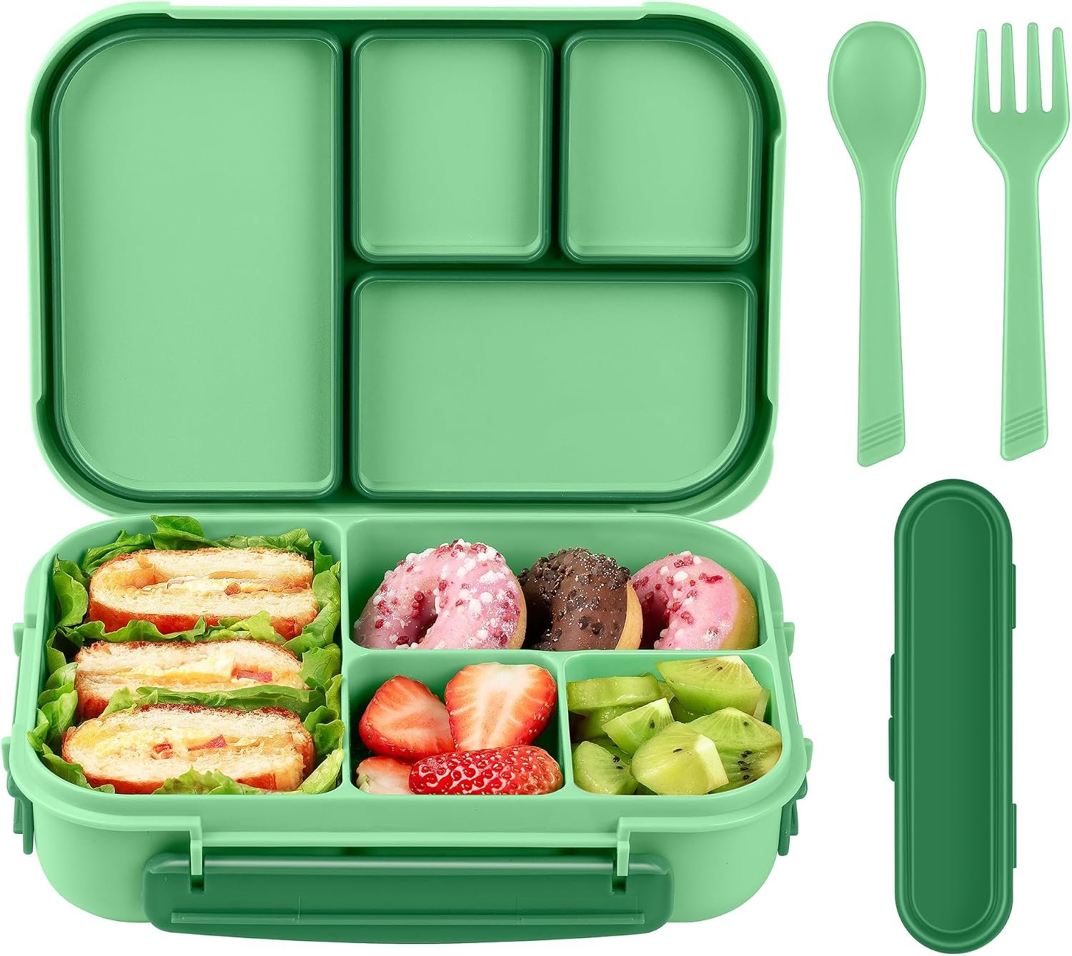 Amathley Lunch Box Kids,Bento Box Adult,Leakproof Lunch Containers for Adults/Kids/Toddler,1200ML-4 Compartments bento Lunch box with Utensil,Microwave & Dishwasher & Freezer Safe (Cyan)