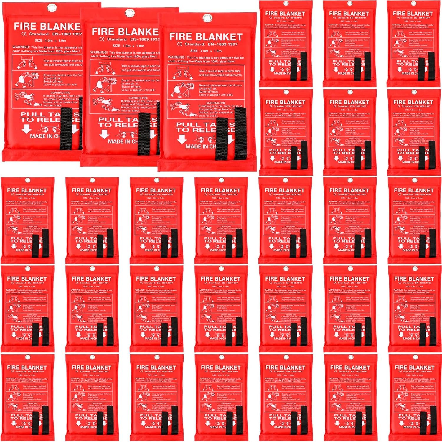 Macarrie 30 Pack 39” x 39” Fire Blanket Emergency for Home Kitchen, Red