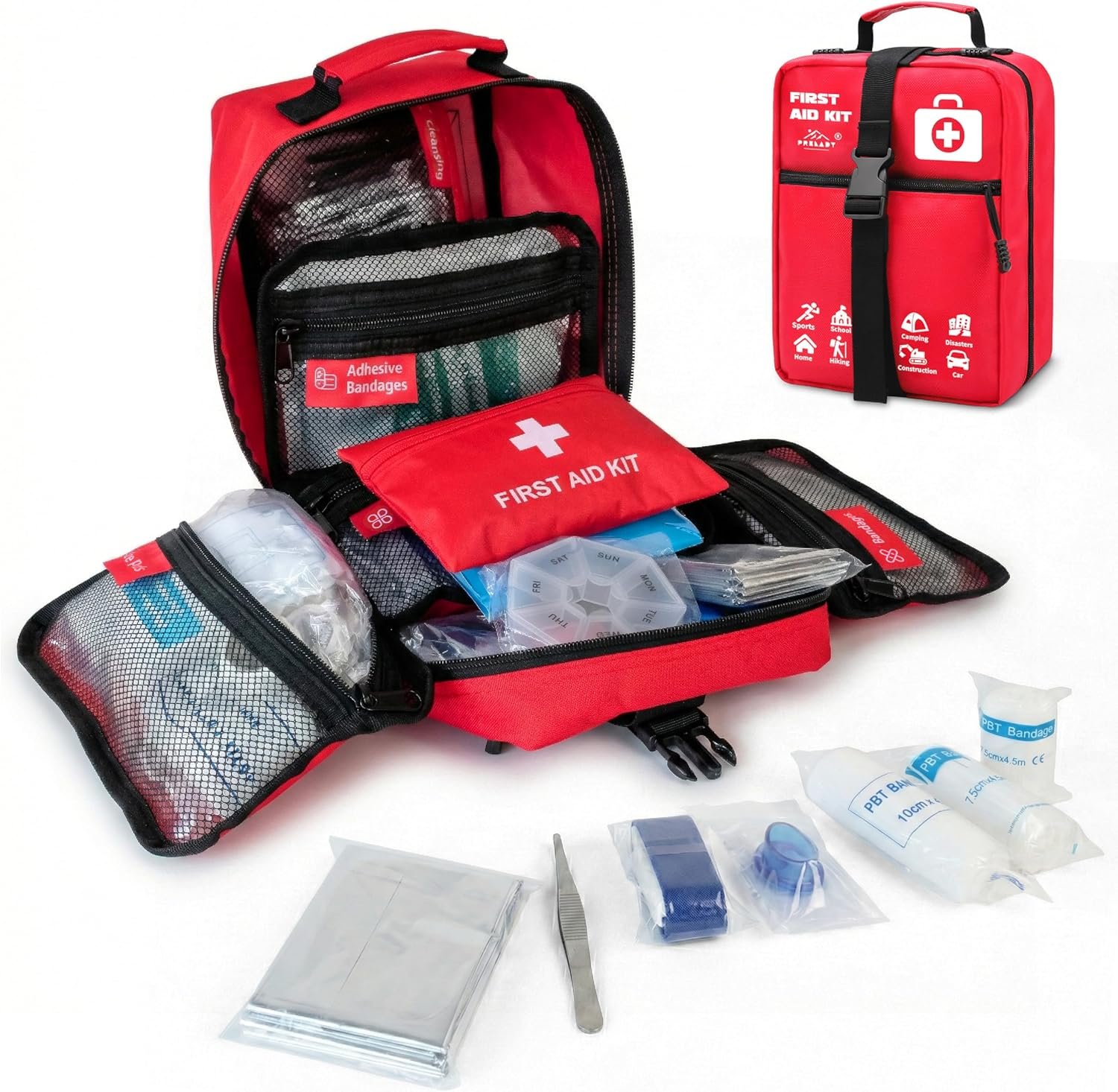 556 Piece Premium Large First Aid Kit, Survival Medical Bag with Labelled Compartments, Workplace Essential for Home & Sports, Molle Tactical Rip-Away Design, First Responders’ Choice for Trauma