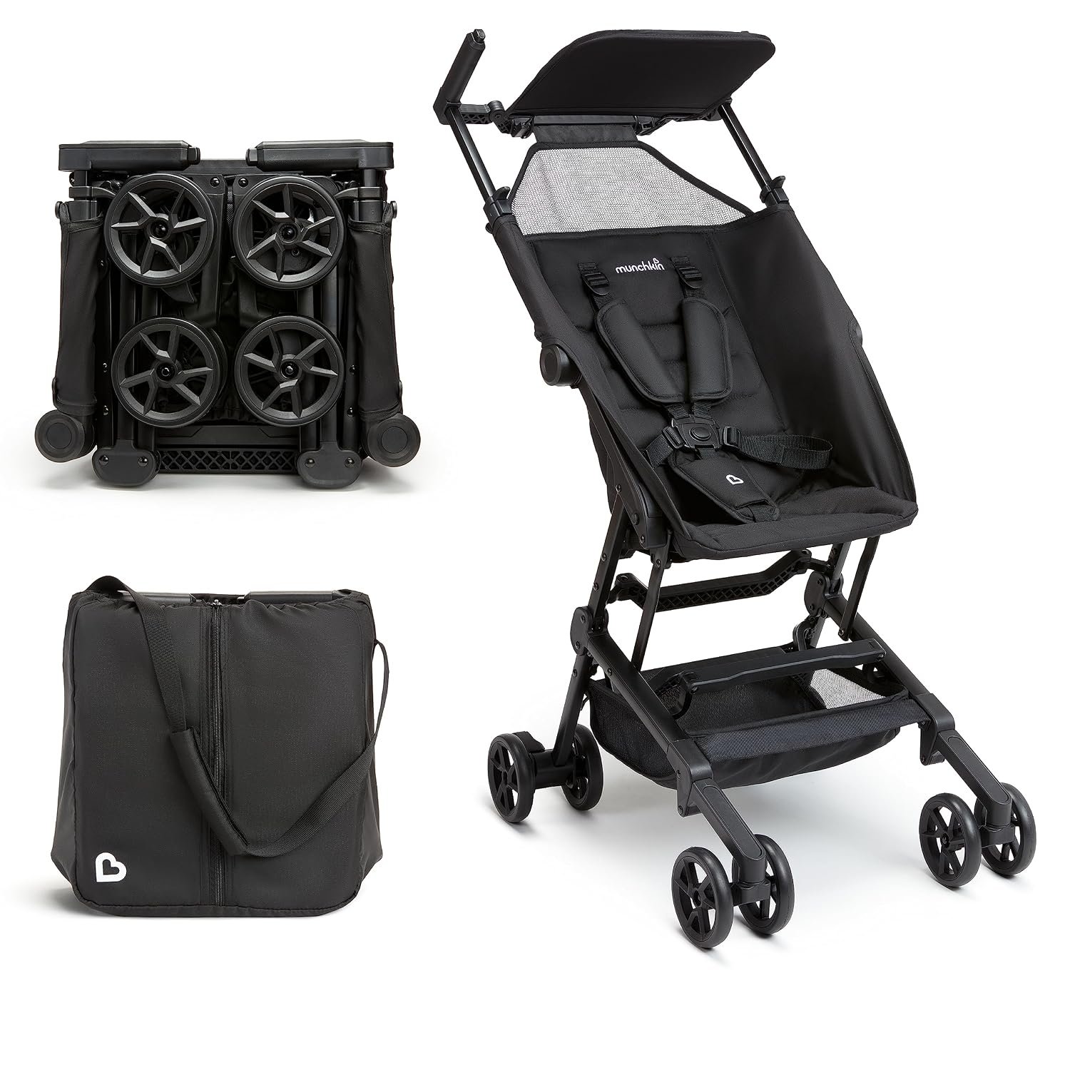 Munchkin Sparrow Travel Baby Stroller for Babies and Toddlers, Ultra Compact and Lightweight, Great for Airplane and Everyday Car Trips, Black