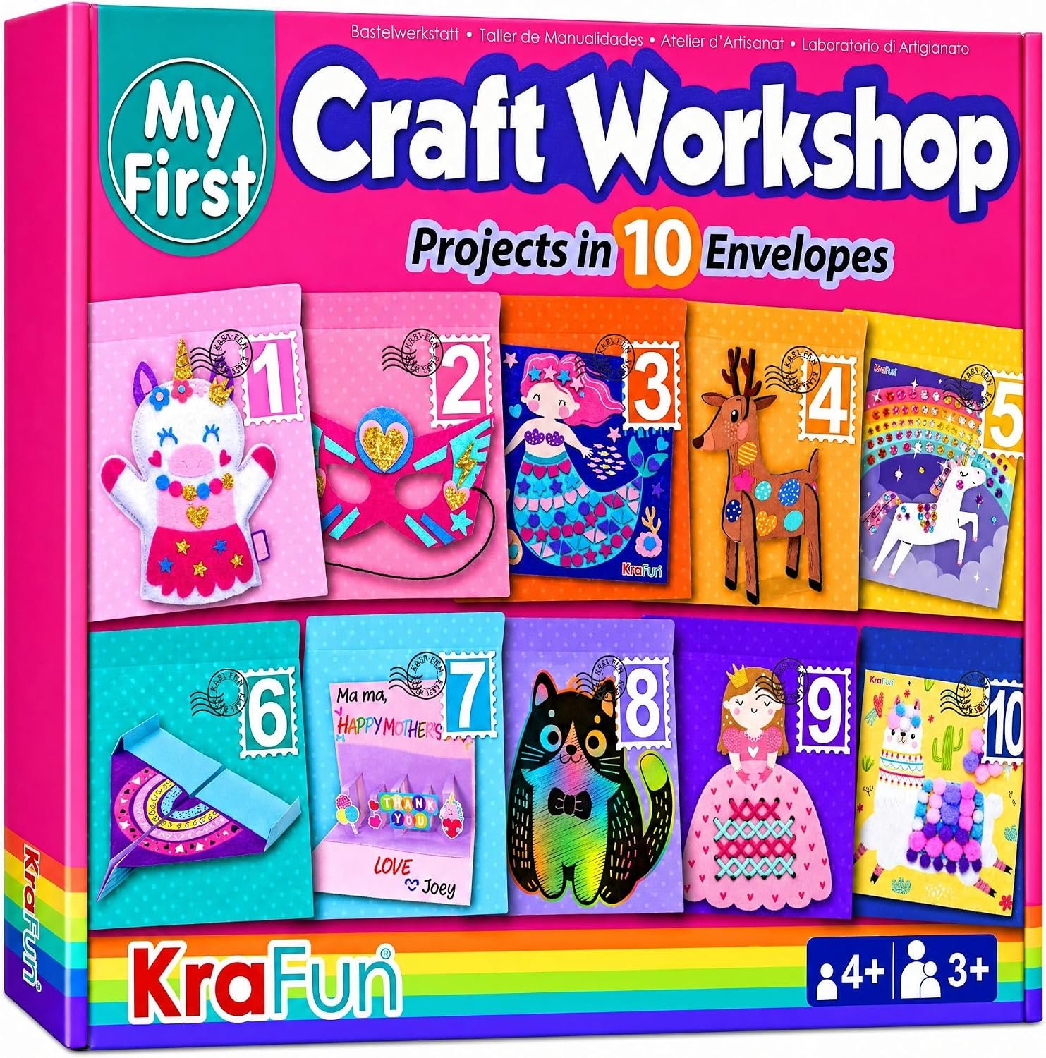 KRAFUN Craft Workshop Kit Ages 3-5 |10 Envelopes, Unicorn & Mermaid
