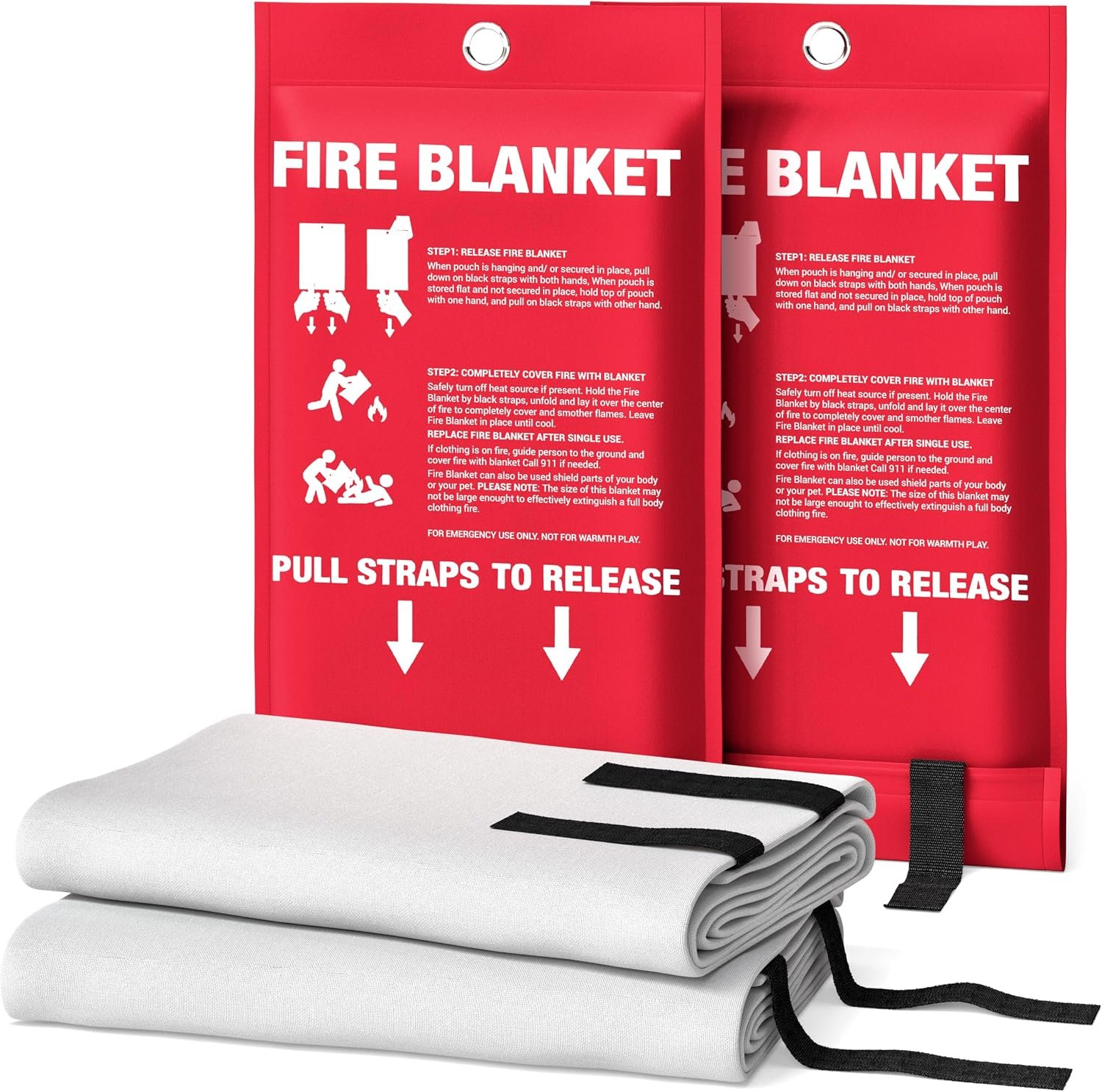 Emergency Fire Blanket, 40×40 UM9 Fiberglass, Rated to 1076°F, 2-Pack