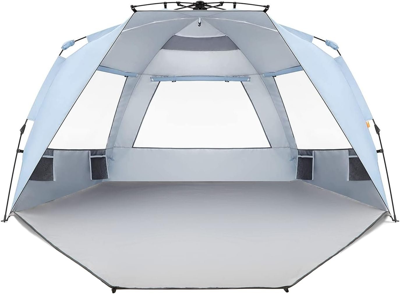 Easthills Outdoors Instant Shader Enhanced Deluxe XL Beach Tent Easy Setup 4-6 Person Popup Sun Shelter 99″ Wide for Family UPF 50+ Double Silver Coating with Extended Zippered Porch Sky Blue