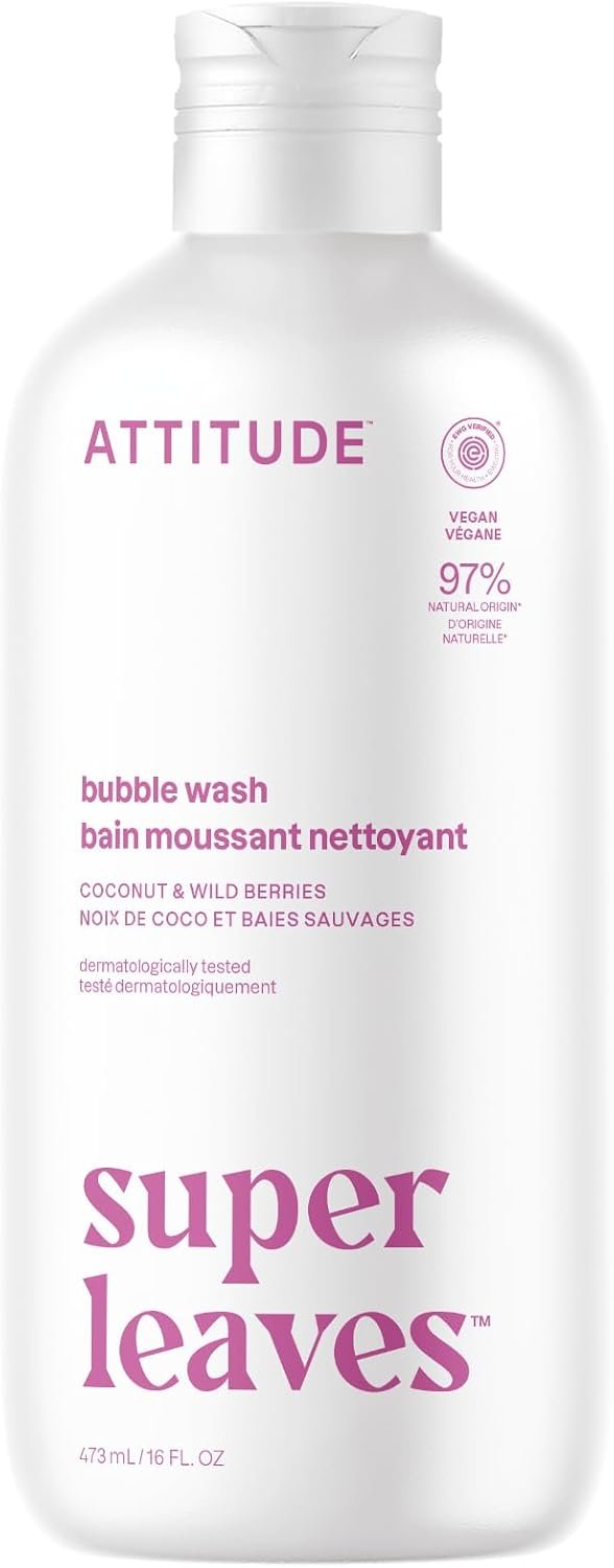 Attitude Bubble Bath, EWG Verified, Plant and Mineral-Based, Dermatologically Tested, Vegan Body Care Products, Coconut & Wild Berries, 16 Fl Oz