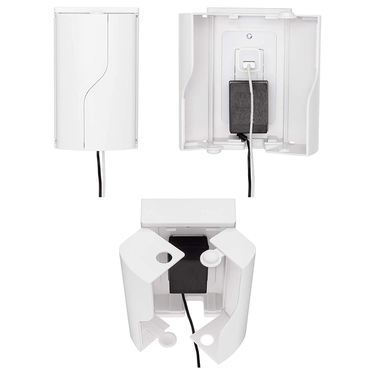 Safety Innovations Twin Door Baby Safety Outlet Cover Box for Babyproofing Outlets – More Interior Space for Extra Large Electrical Plugs and Adapters – Easy to Install – Easy to Use, (1-Pack)
