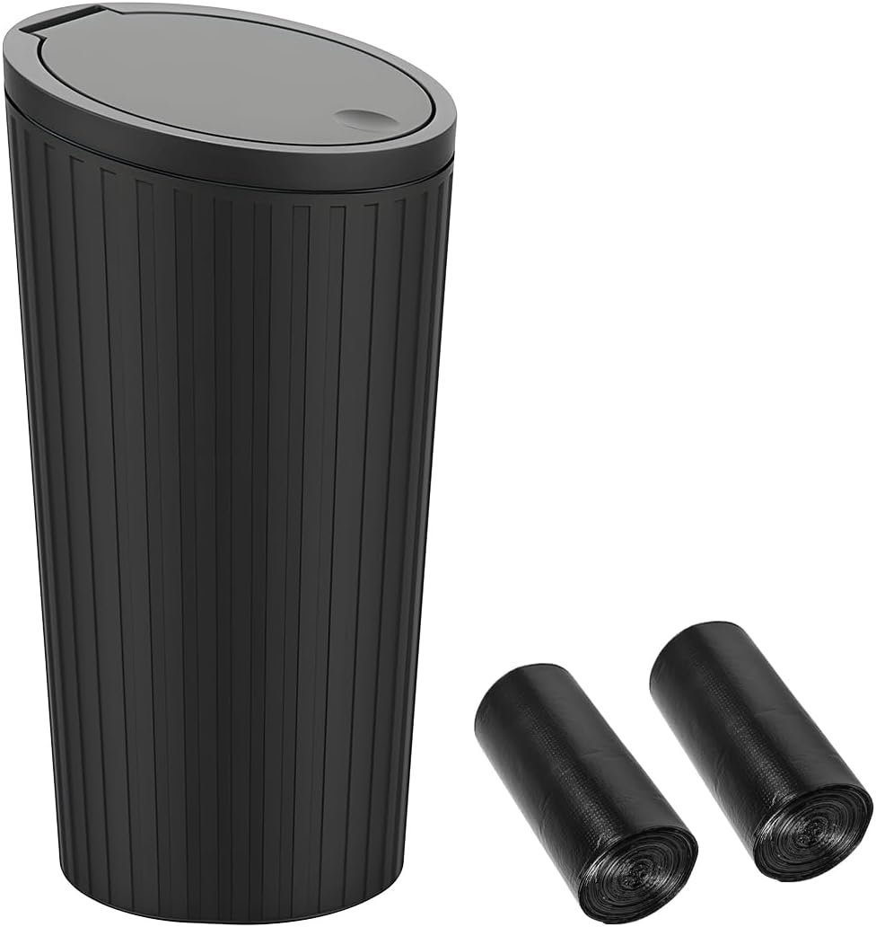 HZEL Car Trash Can with Lid, Waterproof Cup Holder Dustbin Garbage, Black