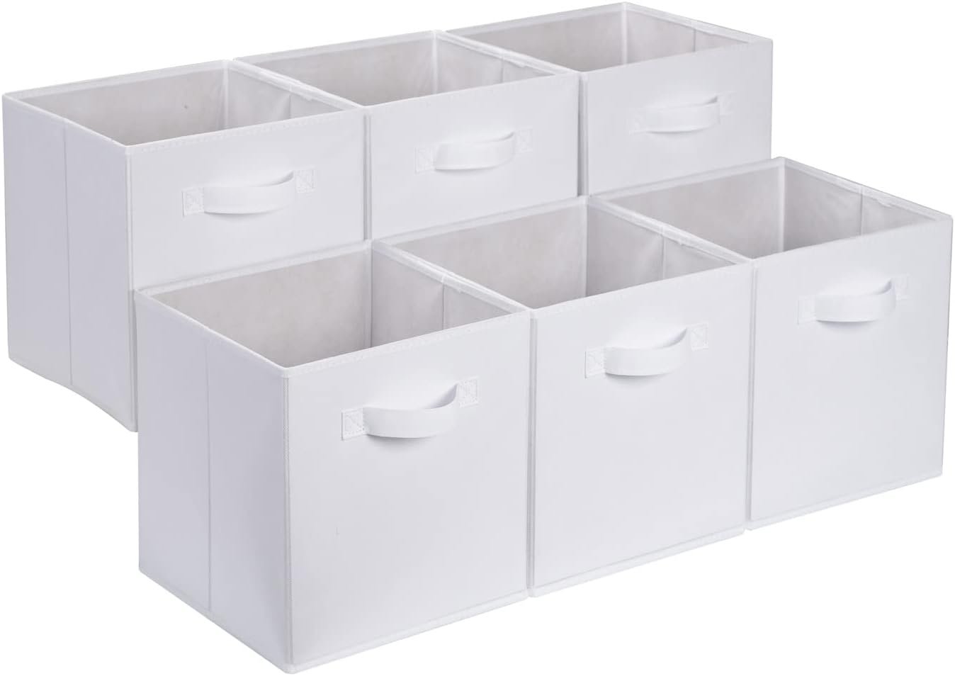 Amazon Basics Collapsible Fabric Storage Cubes Organizer with Handles, Sturdy Storage Bins, White, 10.5-x-10.5-x-11-inch, 6-Pack