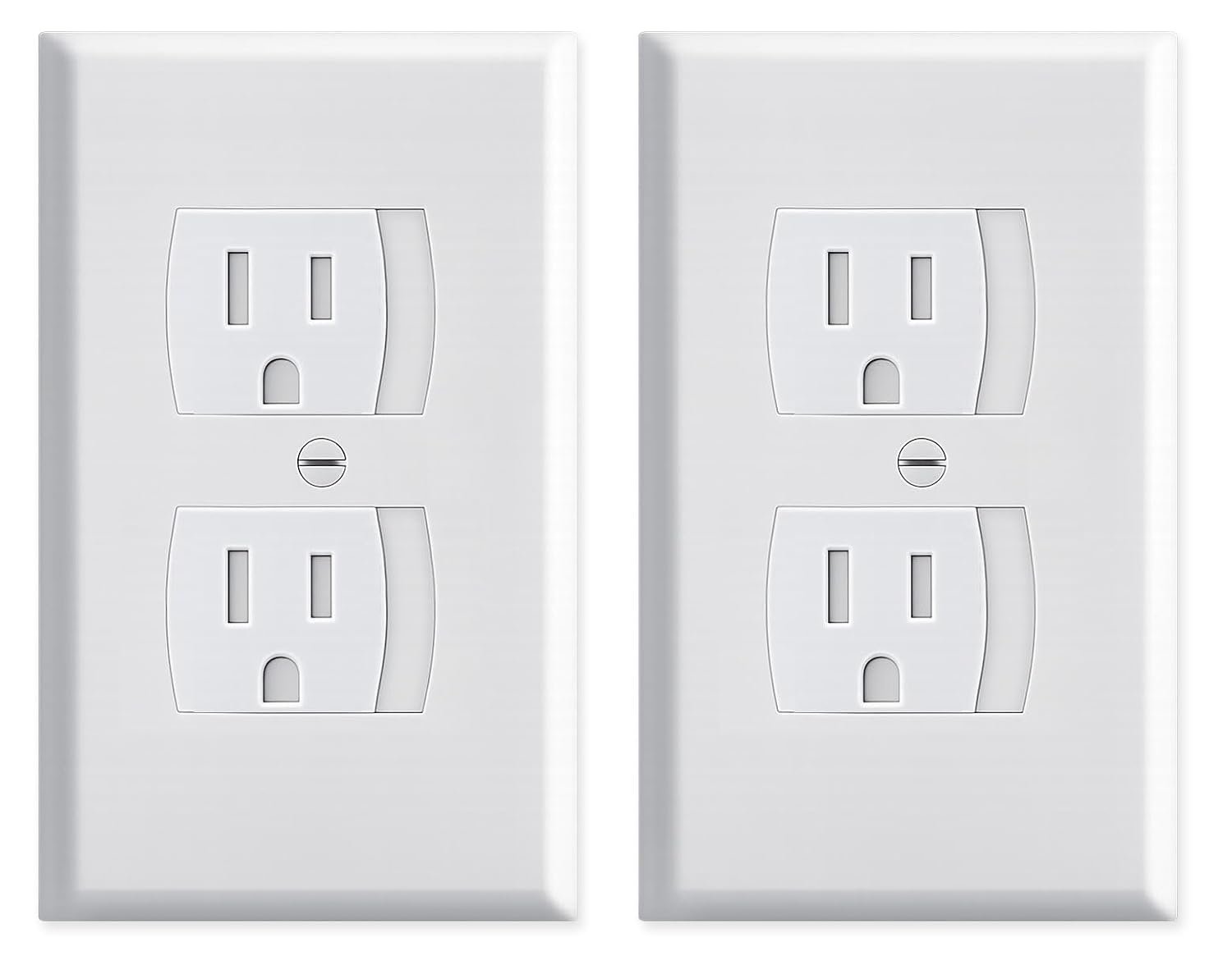 Self-Closing Child Safety Outlet Covers, Standard Duplex Receptacle – Automatic Closing Baby Proof Electrical Outlet Covers, Easy Install Baby Safe Wall Plates for 1-Screw Outlets, 2 Pack, White