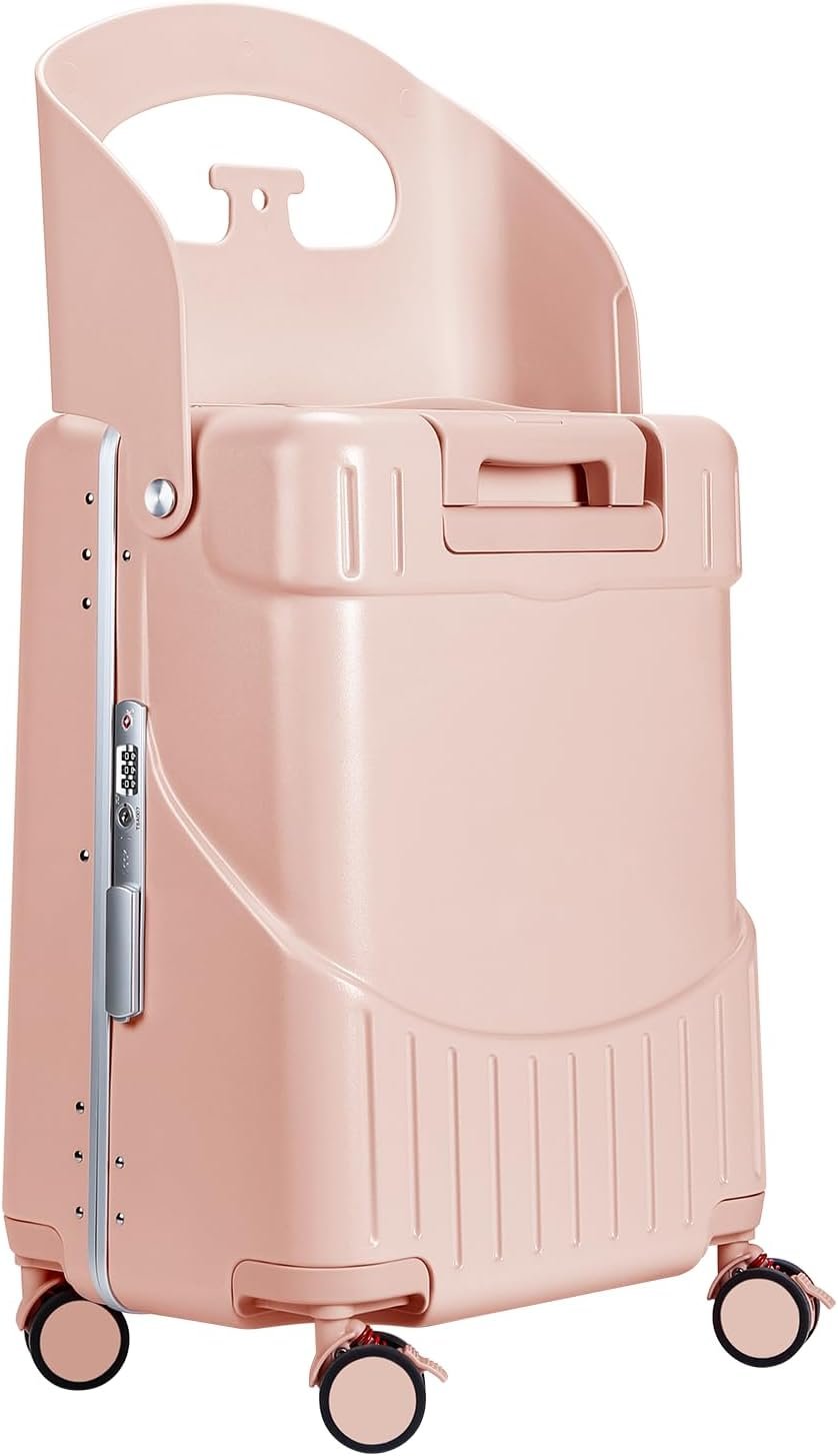 MRPLUM Ride On Luggage with Foldable Seat&Seat Belt,Pink