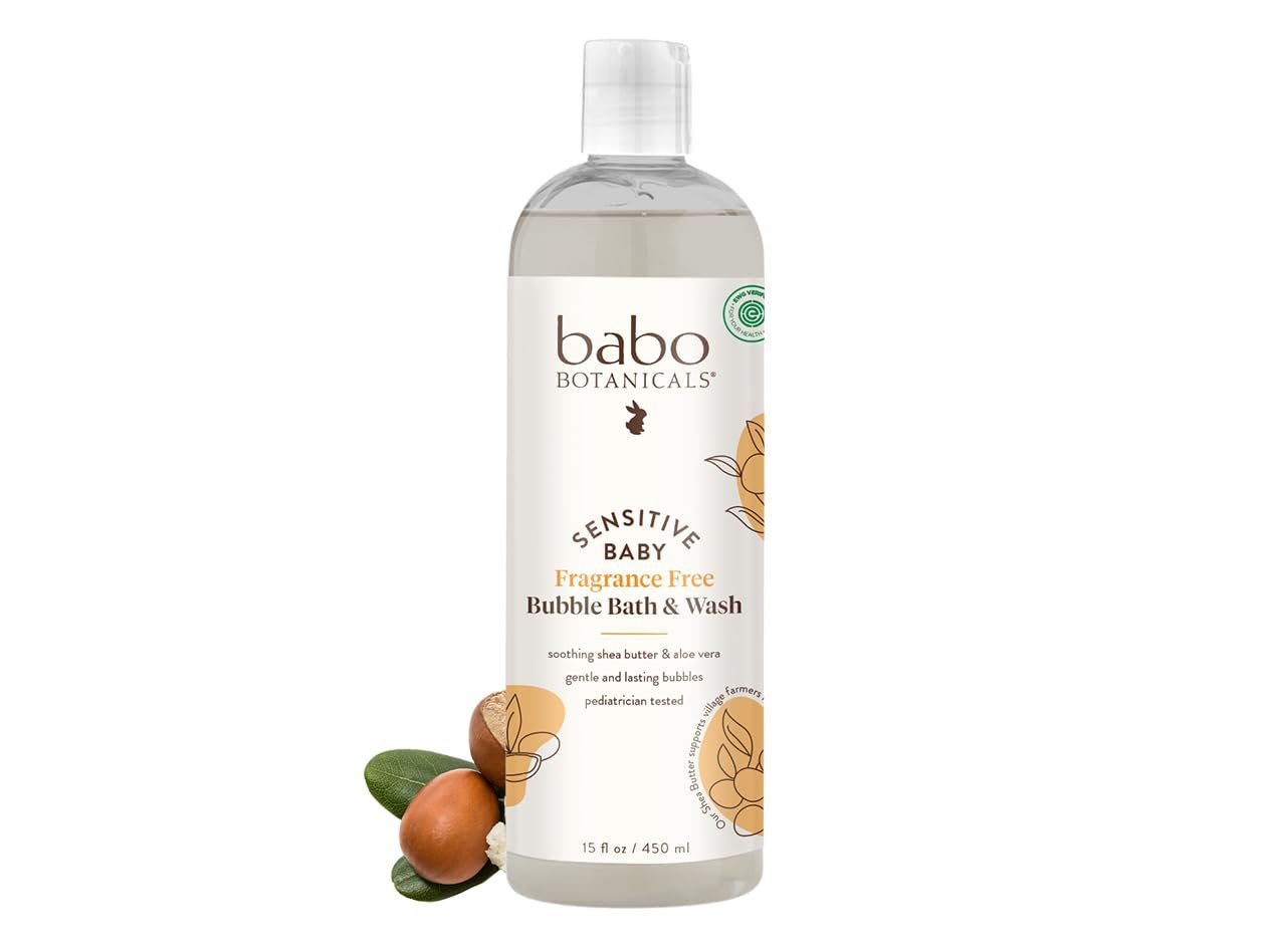 Babo Botanicals Sensitive Baby Fragrance-Free 2-in-1 Bubble Bath & Wash – Shea Butter, Calendula & Oat – Vegan – EWG Verified – For Babies & Kids