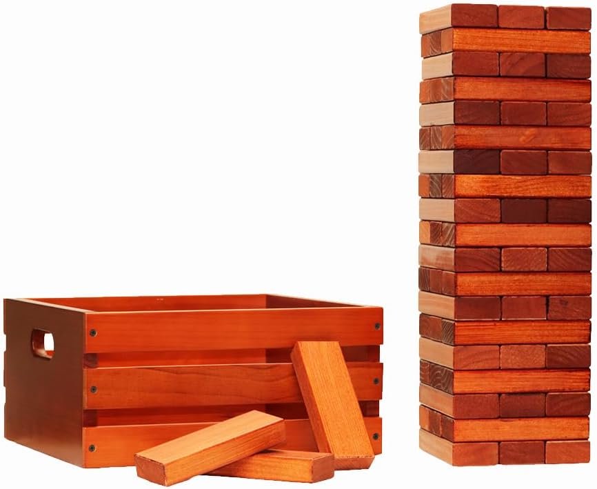 Tailgating Pros Giant Toppling Timbers Wooden Blocks Game with Stained Crate Jumbo Indoor Outdoor Yard & Backyard Lawn Game for Family & Adults, Portable Party & Team Building Fun