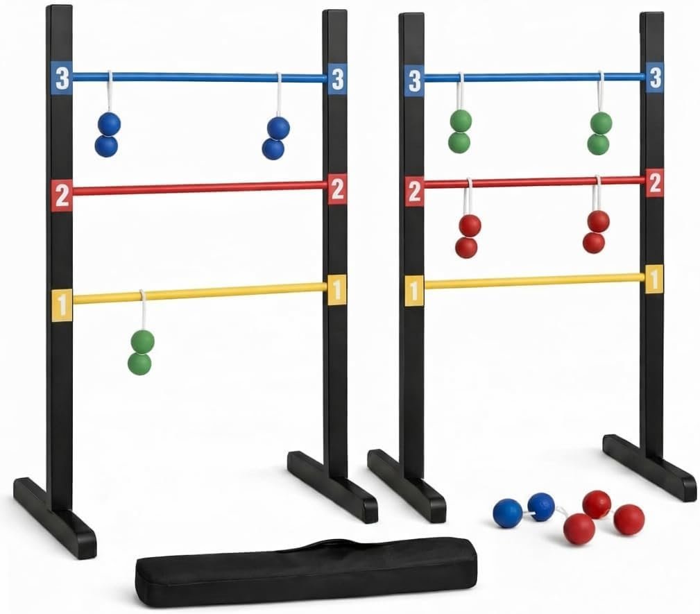Bolaball Wooden Ladder Toss Game Set with Carry Bag for Indoor & Outdoor Family Lawn Games