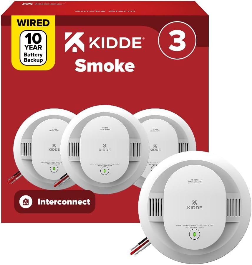 Kidde Smoke Detector, Hardwired & 10-Year Battery Backup, 20SA10, 3 Pack