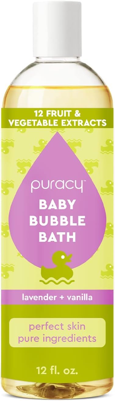 Puracy Bubble Bath for Children, Gently Scented with Real Lavender & Vanilla, 98.75% Natural Baby Bubble Bath, Plant-Based Moisturizers for All Skin Types, Tear-Free for Daily Use, 12 Fl Oz