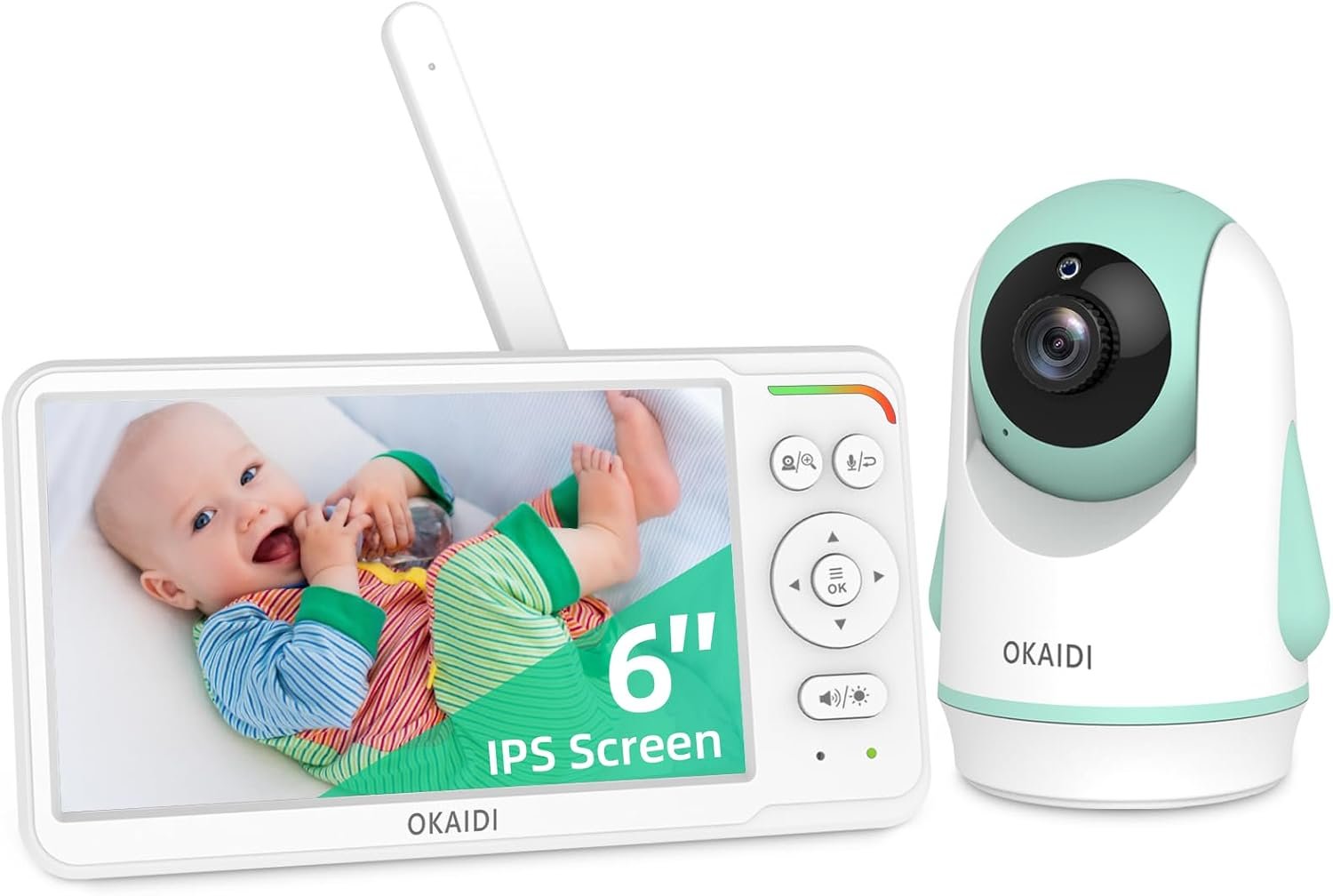 OKAIDI 6″ IPS Screen Baby Monitor with Camera and Audio, Pan-Tilt-Zoom