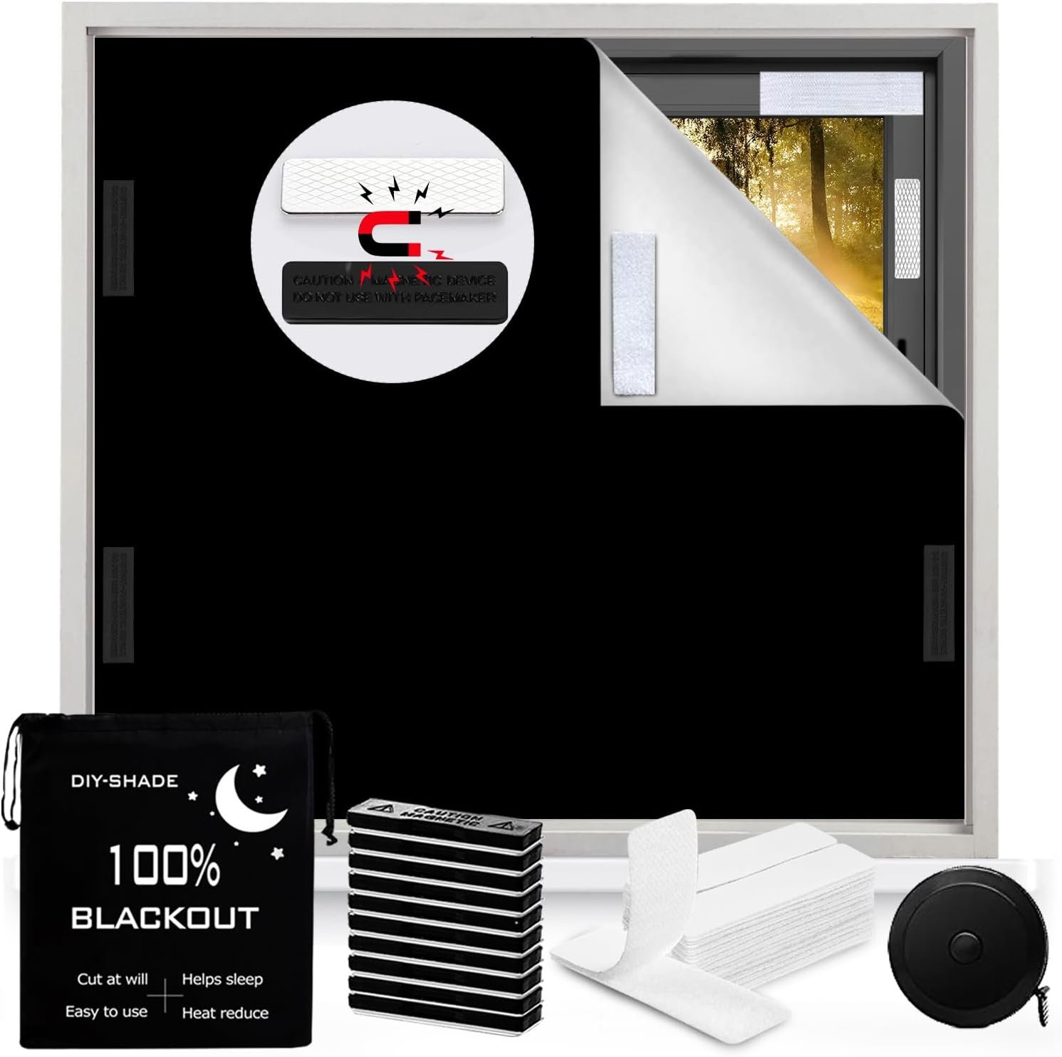 100% Blackout Blind Magnetic Window Cover,Cuttable Black Out Curtain 118×57